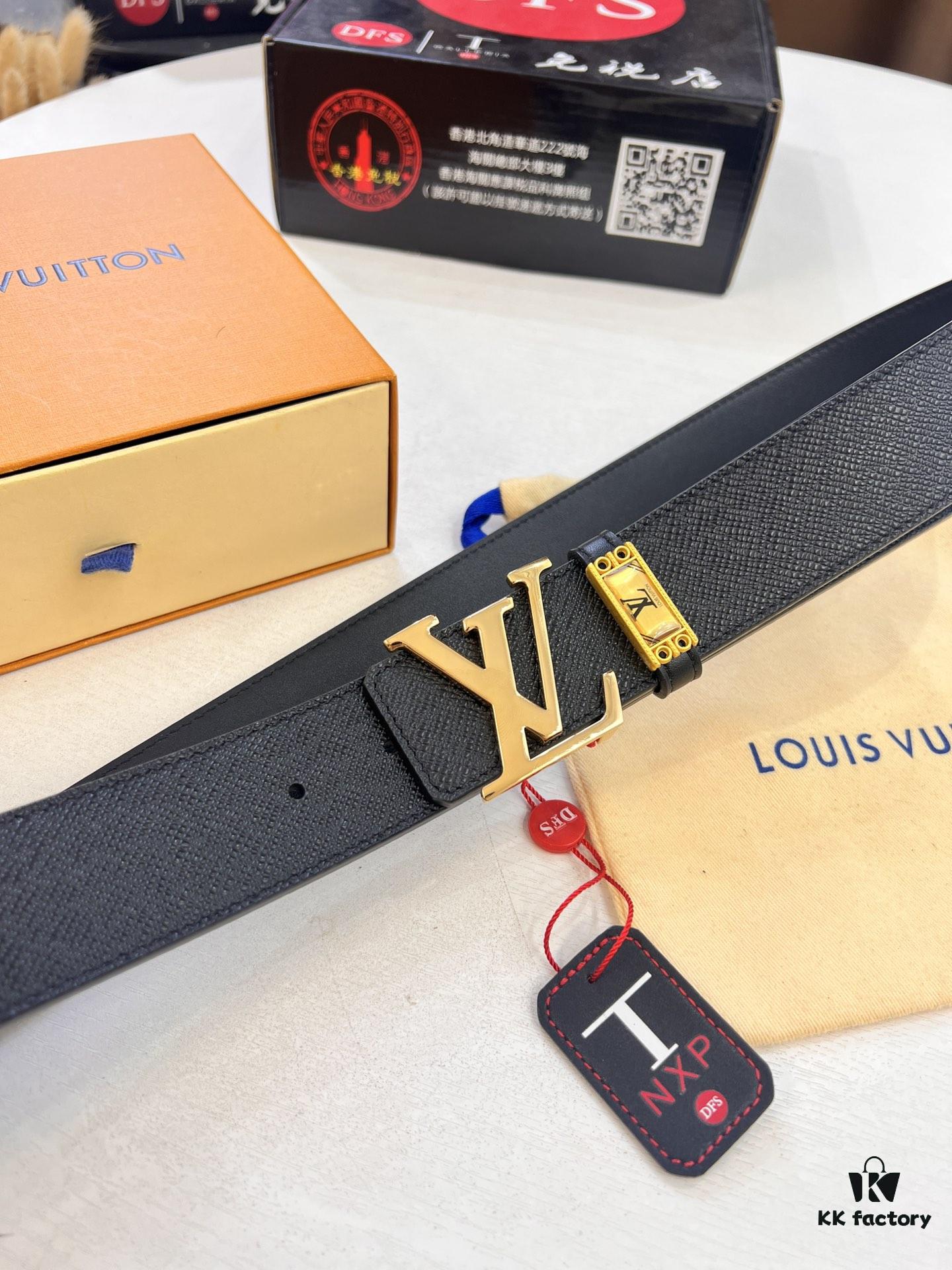 693202ea3a89a121ed550dc3 Top-Tier LV Louis Vuitton L-Logo Polished Stainless Steel Buckle Belt - Genuine Cross-Grain French Calfskin, 3.8cm Width, with NXP Anti-Counterfeit Chip (Original Box)