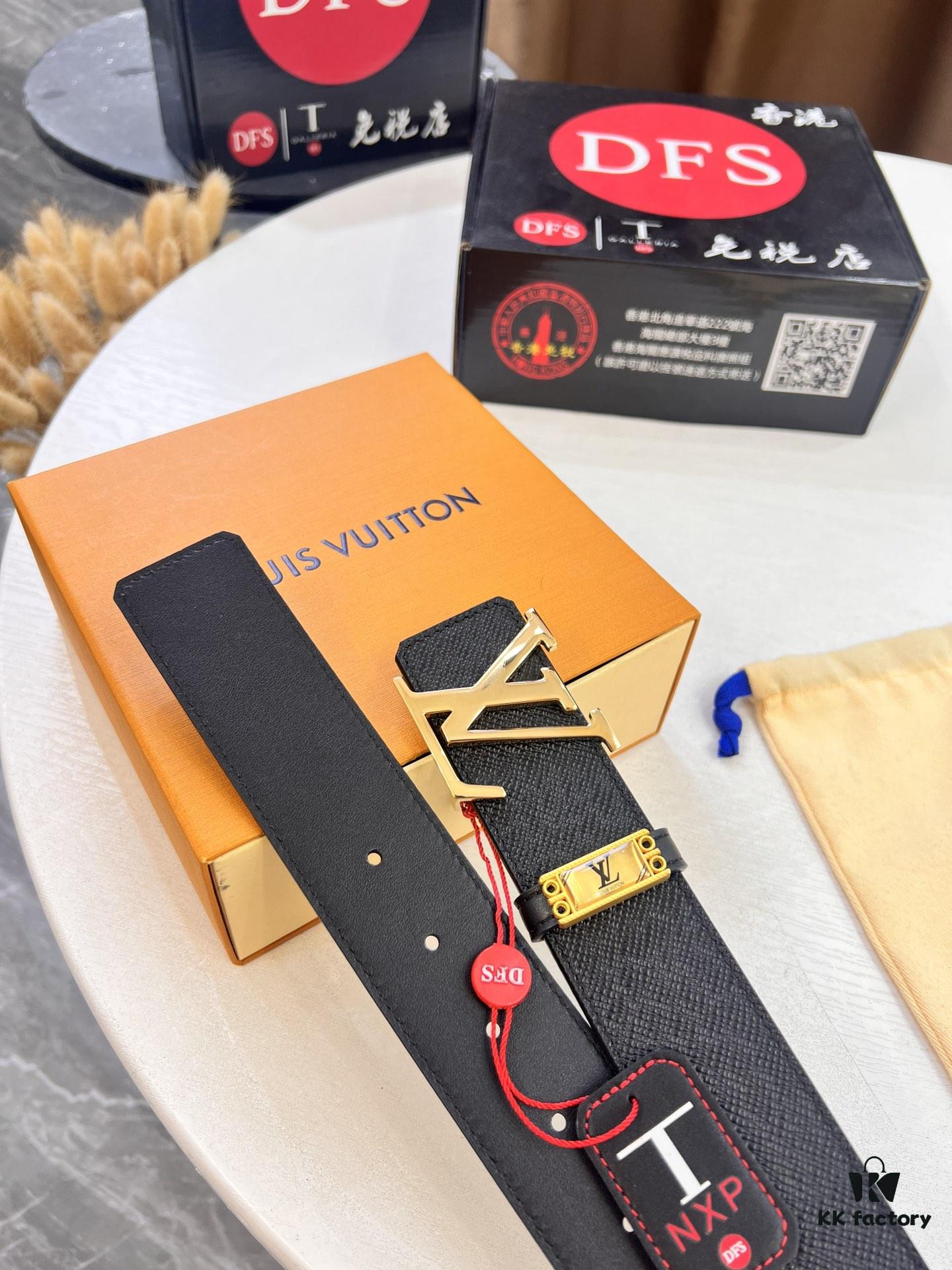 693202ea3a89a121ed550dc4 Top-Tier LV Louis Vuitton L-Logo Polished Stainless Steel Buckle Belt - Genuine Cross-Grain French Calfskin, 3.8cm Width, with NXP Anti-Counterfeit Chip (Original Box)
