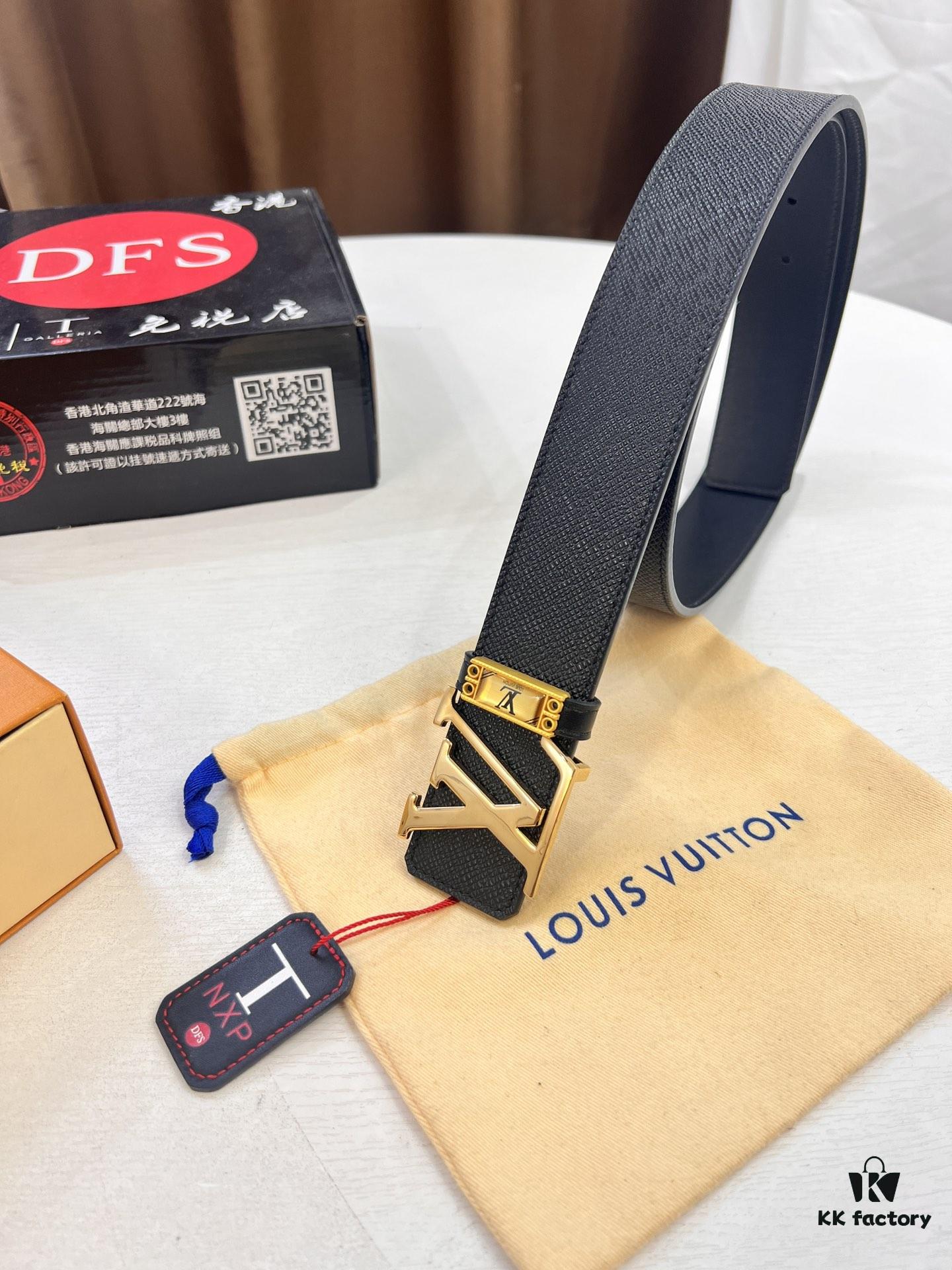 693202ea3a89a121ed550dc5 Top-Tier LV Louis Vuitton L-Logo Polished Stainless Steel Buckle Belt - Genuine Cross-Grain French Calfskin, 3.8cm Width, with NXP Anti-Counterfeit Chip (Original Box)
