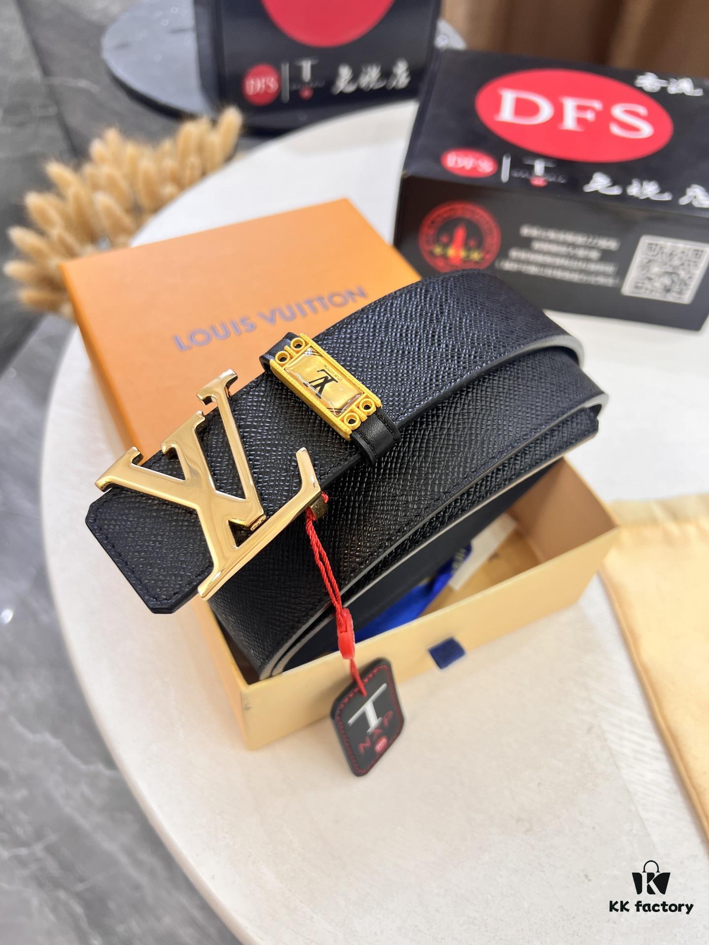 693202ea3a89a121ed550dc6 Top-Tier LV Louis Vuitton L-Logo Polished Stainless Steel Buckle Belt - Genuine Cross-Grain French Calfskin, 3.8cm Width, with NXP Anti-Counterfeit Chip (Original Box)