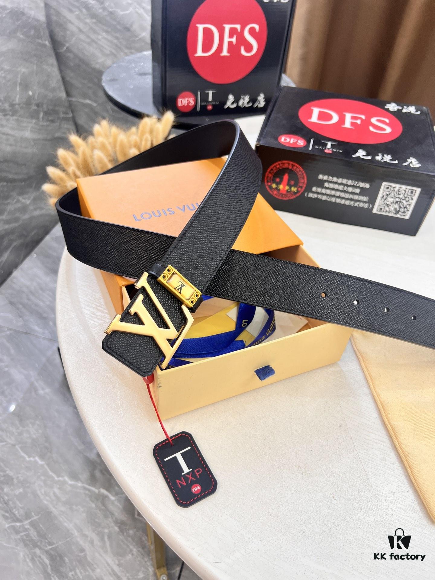 693202ea3a89a121ed550dc7 Top-Tier LV Louis Vuitton L-Logo Polished Stainless Steel Buckle Belt - Genuine Cross-Grain French Calfskin, 3.8cm Width, with NXP Anti-Counterfeit Chip (Original Box)