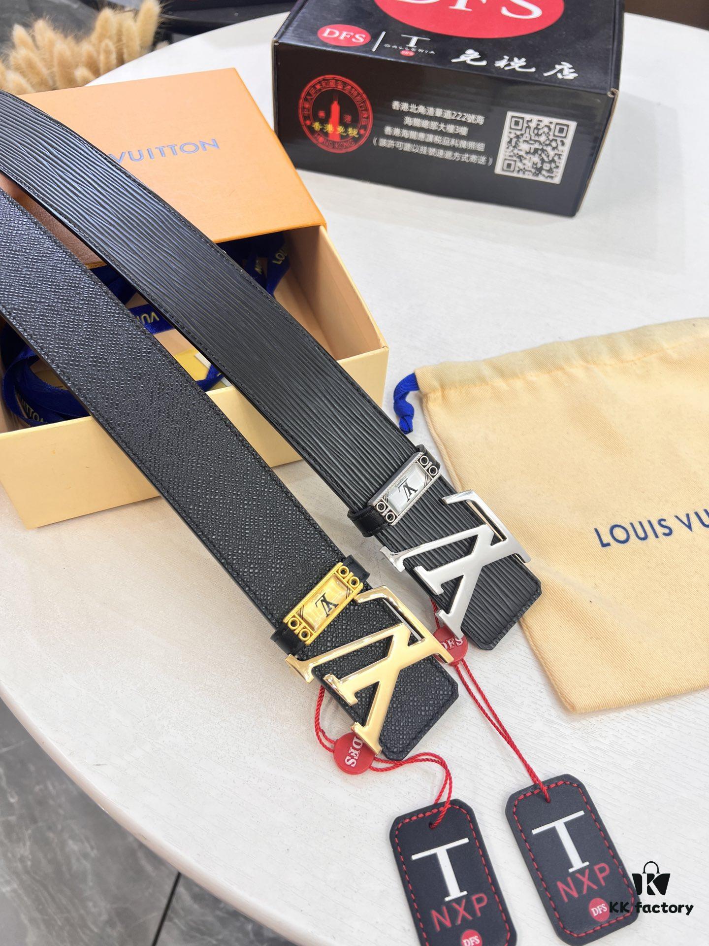 693202ea3a89a121ed550dc8 Top-Tier LV Louis Vuitton L-Logo Polished Stainless Steel Buckle Belt - Genuine Cross-Grain French Calfskin, 3.8cm Width, with NXP Anti-Counterfeit Chip (Original Box)