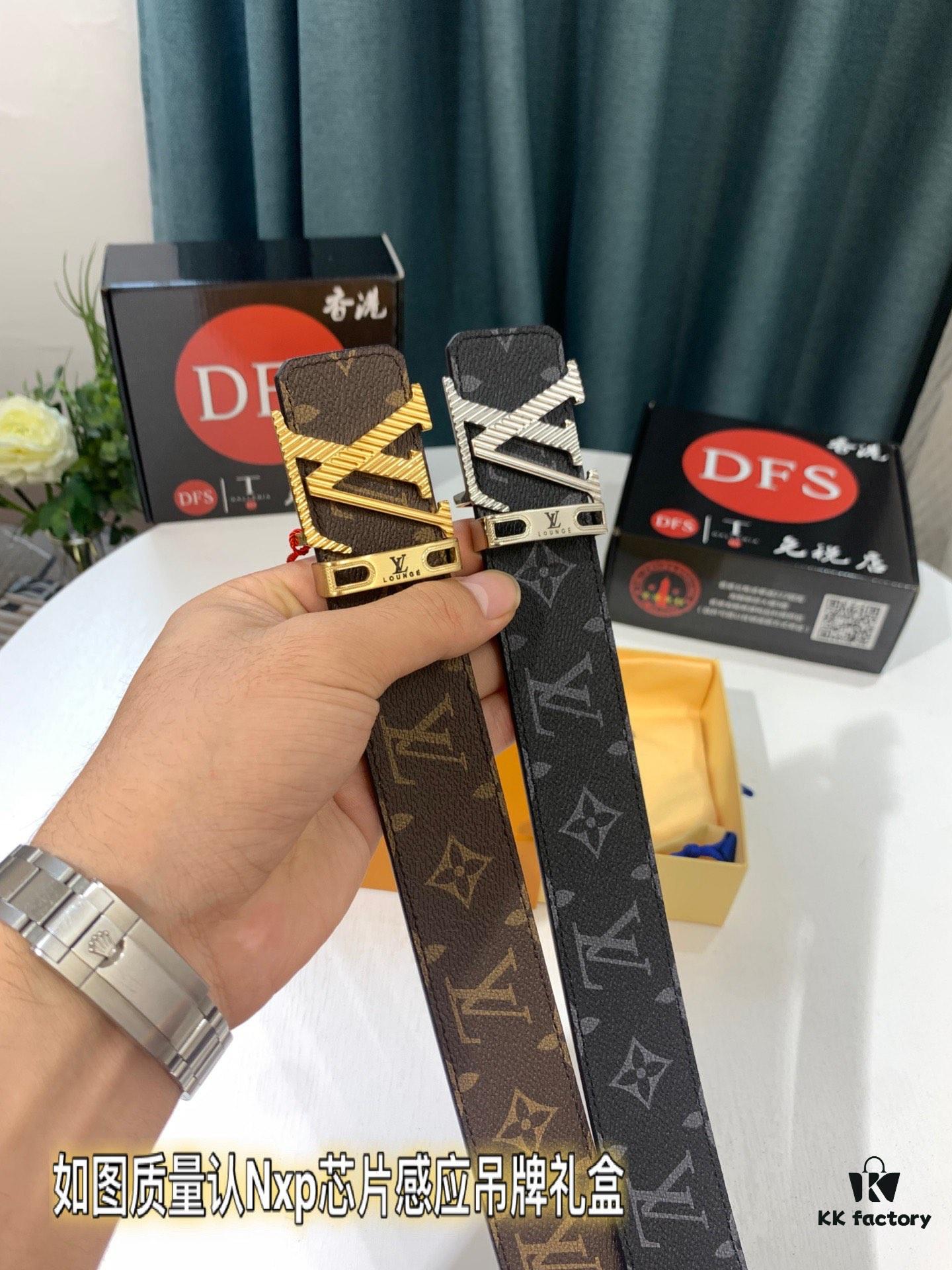 693202ec3a89a121ed550de1 Shop Owner Recommended Trumpet Trumpet Louis Vuitton LV Belt ZP Synchronized New Men's Belt with Imported Monogram Fabric, Original Factory Head Cowhide Plain Low Texture, Reversible Use, Water Ripples Letter Hardware, 3.8cm Width
