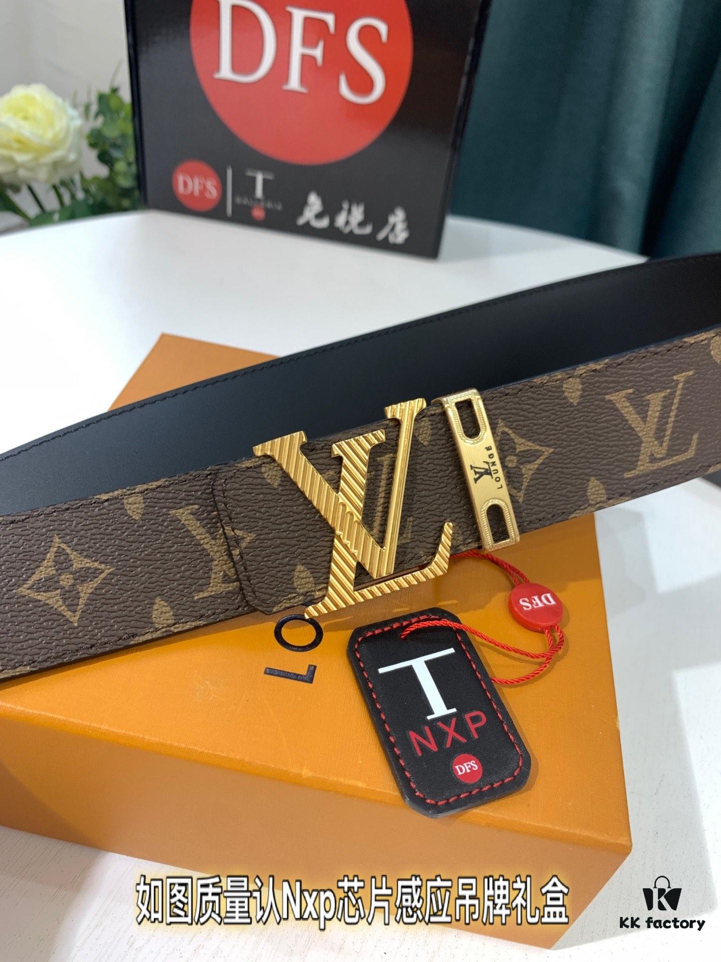 693202ec3a89a121ed550de3 Shop Owner Recommended Trumpet Trumpet Louis Vuitton LV Belt ZP Synchronized New Men's Belt with Imported Monogram Fabric, Original Factory Head Cowhide Plain Weave Low, Reversible Use, Water Ripples Letter Hardware, Width 3.8cm