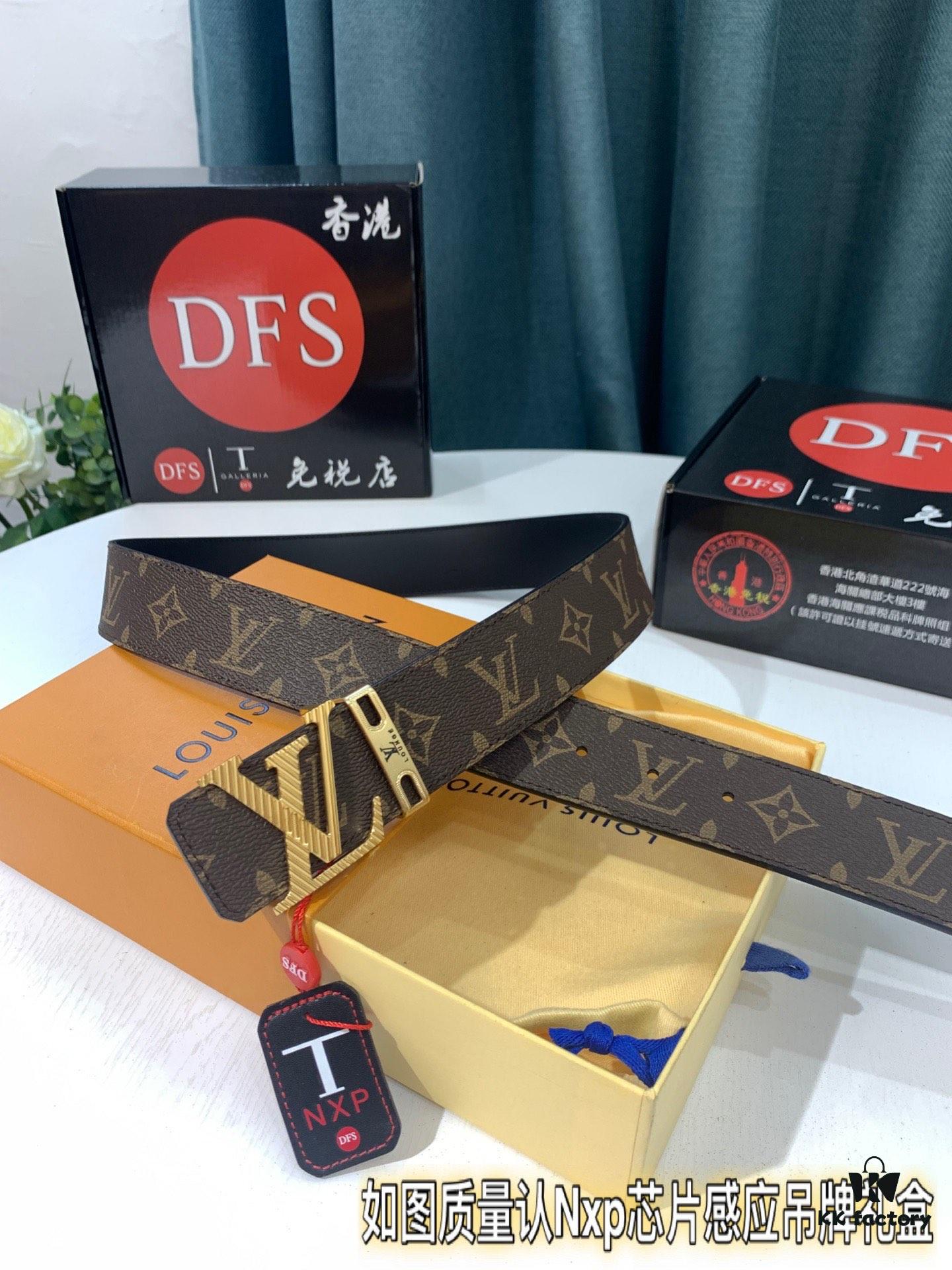 693202ed3a89a121ed550de6 Shop Owner Recommended Trumpet Trumpet Louis Vuitton LV Belt ZP Synchronized New Men's Belt with Imported Monogram Fabric, Original Factory Head Cowhide Plain Weave Low, Reversible Use, Water Ripples Letter Hardware, Width 3.8cm