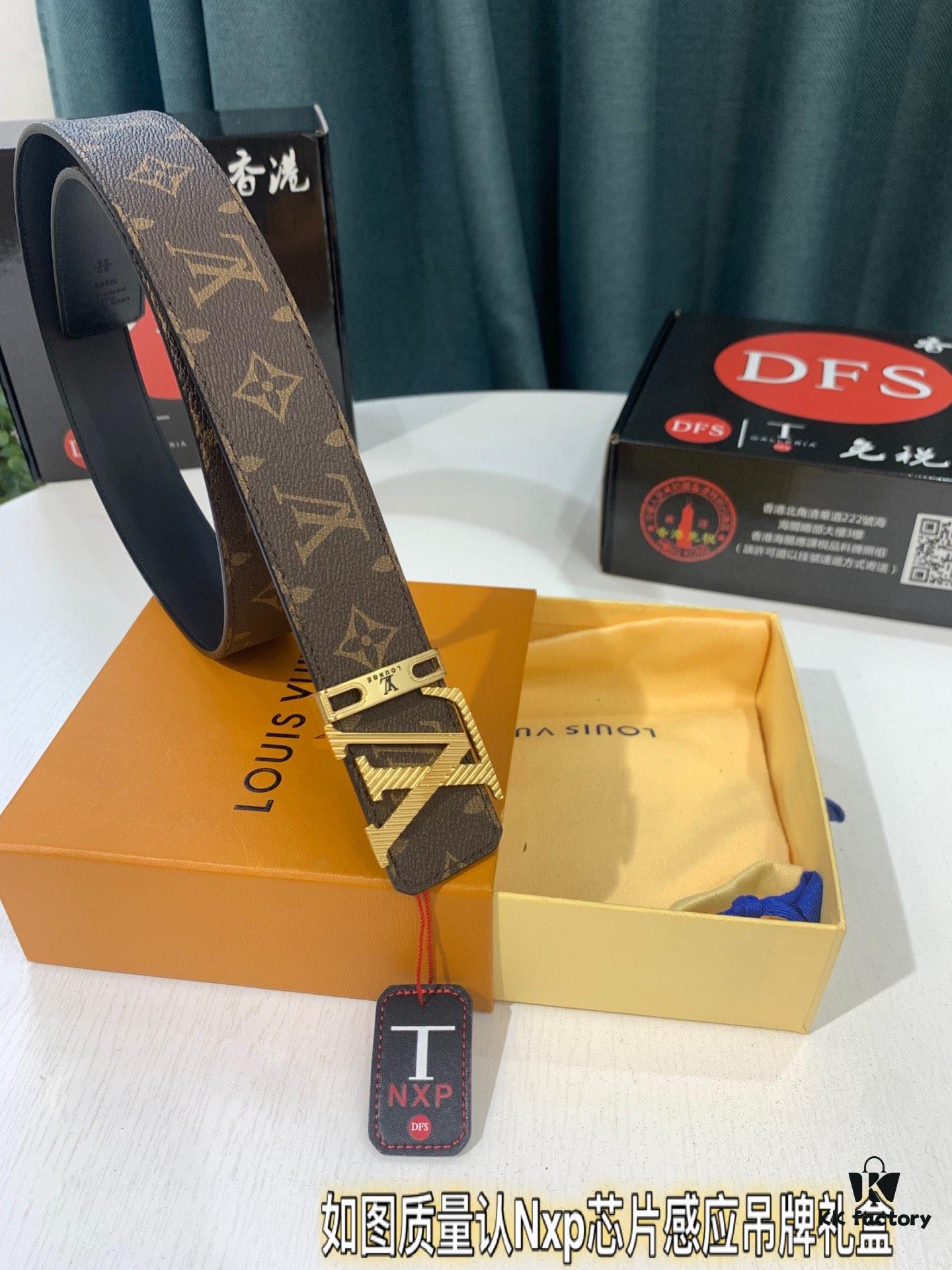 693202ed3a89a121ed550de7 Shop Owner Recommended Trumpet Trumpet Louis Vuitton LV Belt ZP Synchronized New Men's Belt with Imported Monogram Fabric, Original Factory Head Cowhide Plain Weave Low, Reversible Use, Water Ripples Letter Hardware, Width 3.8cm
