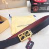 693202ee3a89a121ed550df3 Top-Tier Louis Vuitton LV Belt - Genuine First-Layer Embossed Cowhide, 3.8cm Width, Reddish Wine Color, Hong Kong Duty-Free Premium Gift Box