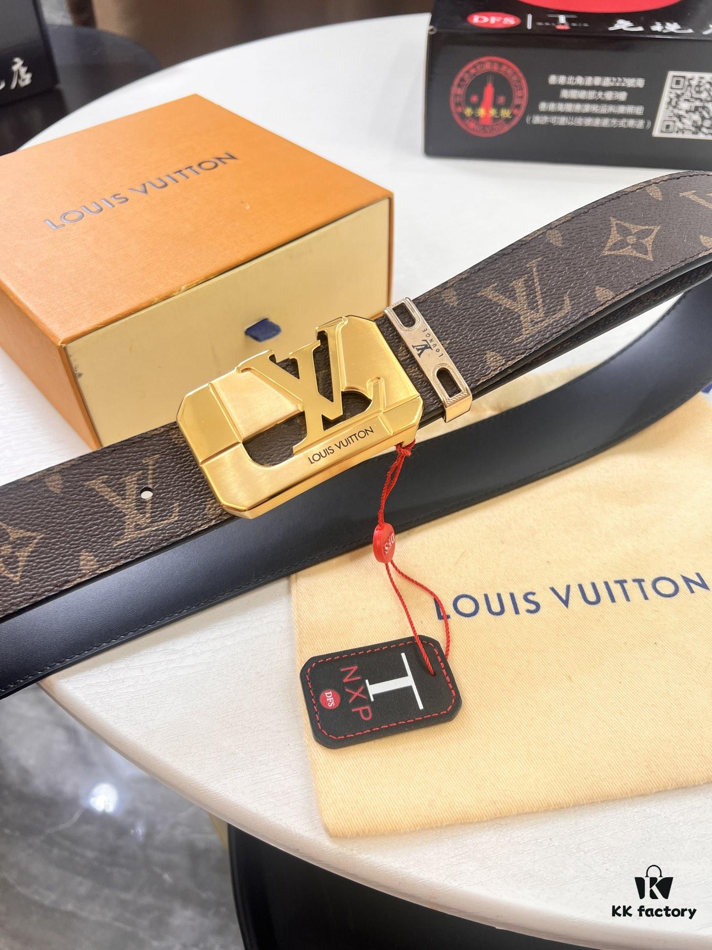693202f03a89a121ed550e0a LV Men's Belt, New Style, Checkered Imported Fabric, Genuine Cowhide, Official Website Version, Luxury Custom Leather, 3.8cm Width