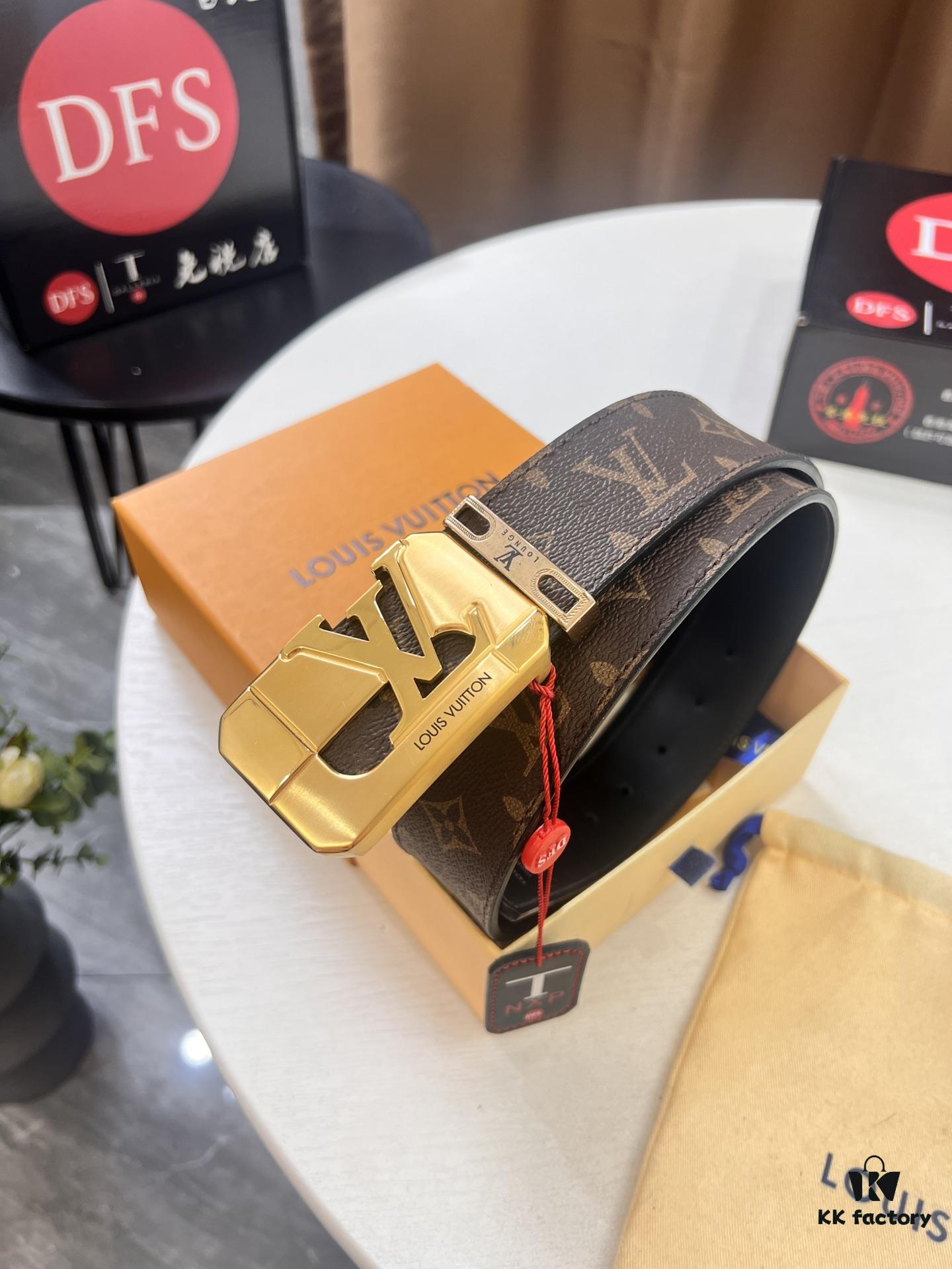 693202f03a89a121ed550e0e LV Men's Belt, New Style, Checkered Imported Fabric, Genuine Cowhide, Official Website Version, Luxury Custom Leather, 3.8cm Width