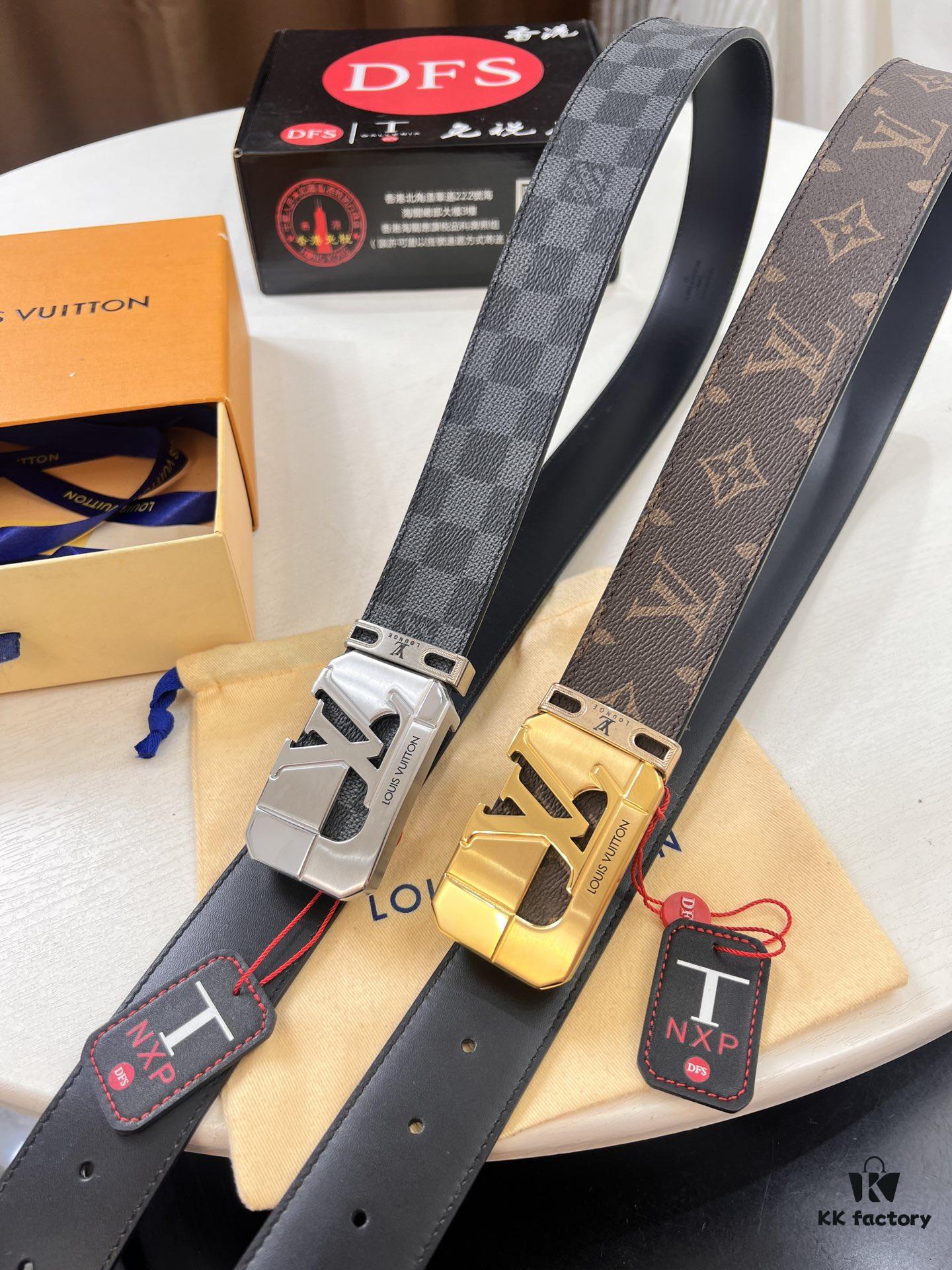 693202f03a89a121ed550e0f LV Men's Belt, New Style, Checkered Imported Fabric, Genuine Cowhide, Official Website Version, Luxury Custom Leather, 3.8cm Width