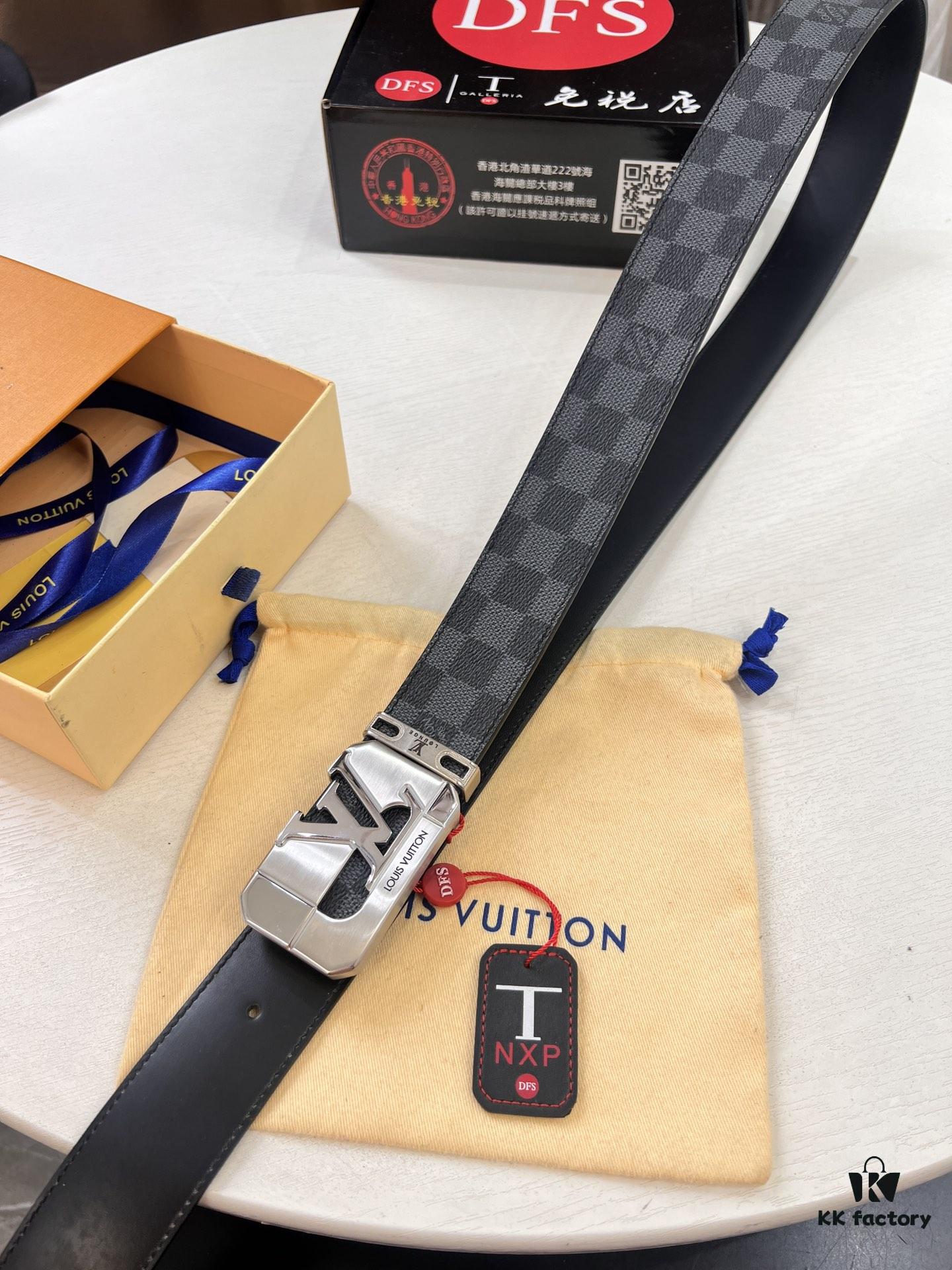 693202f03a89a121ed550e14 Shop Owner Recommended Louis Vuitton LV Belt, ZP Synchronized New Men's Belt, Checkered Imported Fabric, Full-Grain Cowhide Plain Leather, 3.8cm Width, Official Website Style with Letter Hardware, High-End Custom Leather, Supports Authentication
