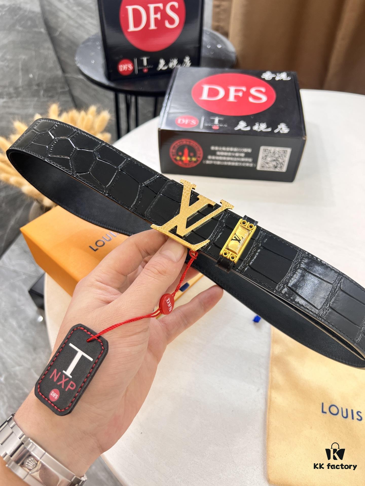 693202f33a89a121ed550e30 Top-tier Belt, Original Factory High-end Hong Kong Duty-Free T Gift Box (NXP Tag with Recognizable Online Verification, Authentic Anti-Counterfeit Chip), Genuine L-Logo Polished Stainless Steel Hardware, Inside Sliding Buckle, Crocodile Grain Top-Grade Double-Sided Leather from Imported French Suede, 3.8cm Width, Comparable to LV Louis Vuitton Quality