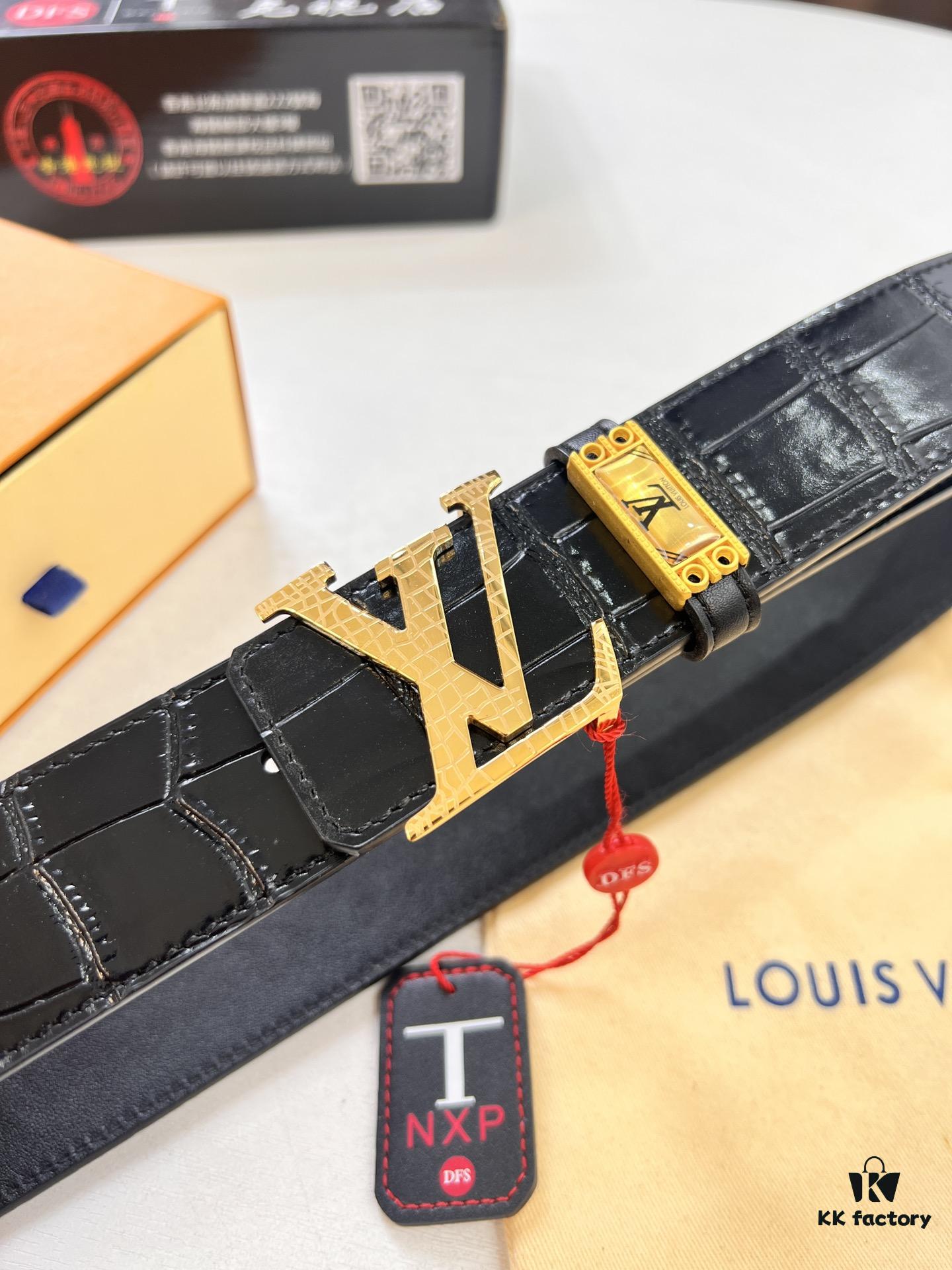 693202f33a89a121ed550e31 Top-tier Belt, Original Factory High-end Hong Kong Duty-Free T Gift Box (NXP Tag with Recognizable Online Verification, Authentic Anti-Counterfeit Chip), Genuine L-Logo Polished Stainless Steel Hardware, Inside Sliding Buckle, Crocodile Grain Top-Grade Double-Sided Leather from Imported French Suede, 3.8cm Width, Comparable to LV Louis Vuitton Quality