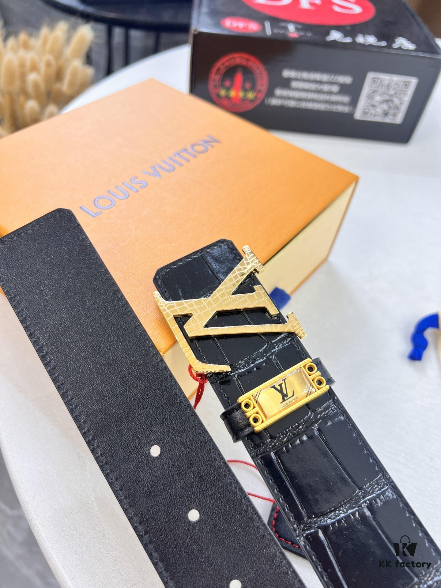 693202f33a89a121ed550e32 Top-tier Belt, Original Factory High-end Hong Kong Duty-Free T Gift Box (NXP Tag with Recognizable Online Verification, Authentic Anti-Counterfeit Chip), Genuine L-Logo Polished Stainless Steel Hardware, Inside Sliding Buckle, Crocodile Grain Top-Grade Double-Sided Leather from Imported French Suede, 3.8cm Width, Comparable to LV Louis Vuitton Quality