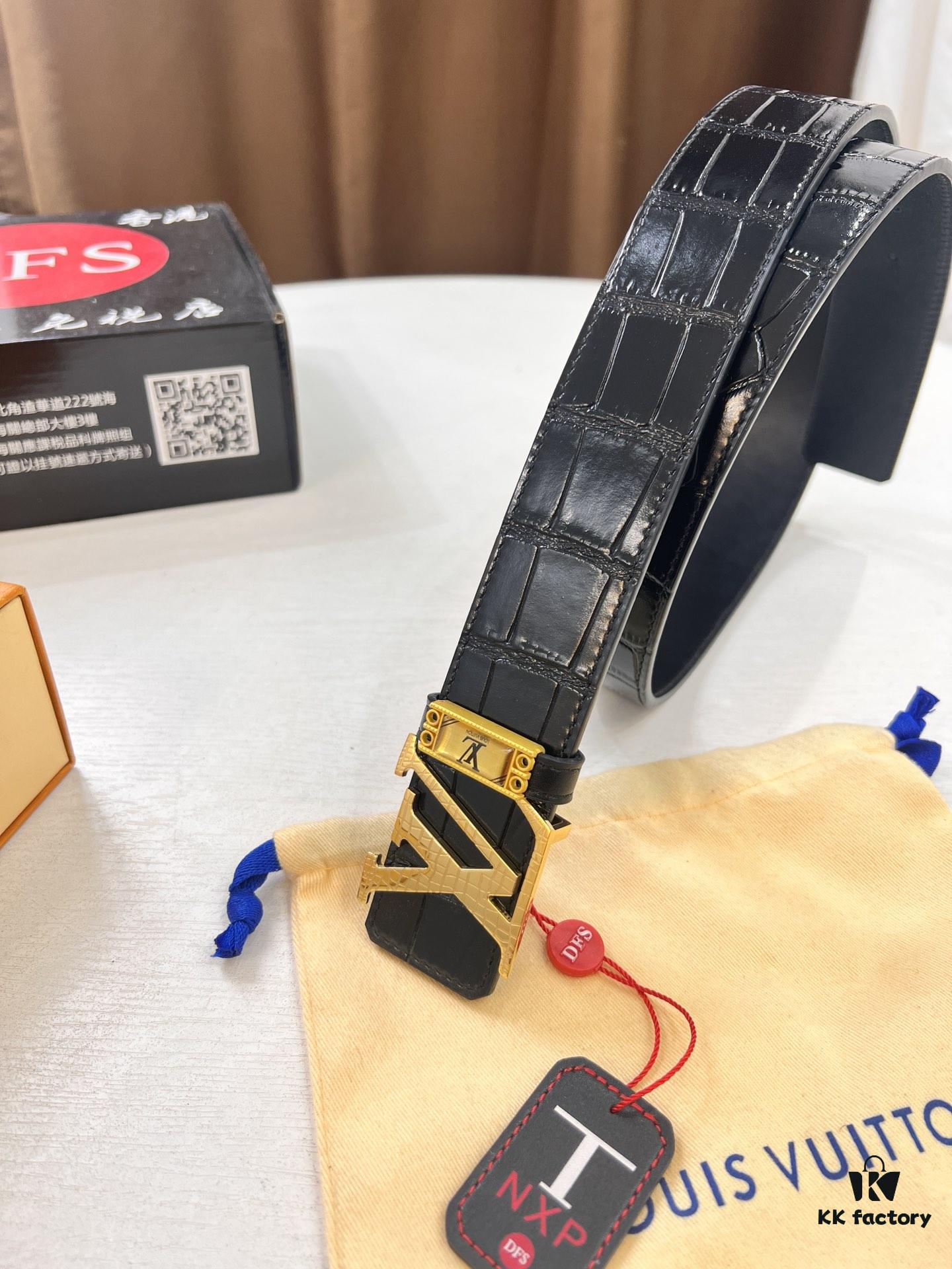 693202f33a89a121ed550e33 Top-tier Belt, Original Factory High-end Hong Kong Duty-Free T Gift Box (NXP Tag with Recognizable Online Verification, Authentic Anti-Counterfeit Chip), Genuine L-Logo Polished Stainless Steel Hardware, Inside Sliding Buckle, Crocodile Grain Top-Grade Double-Sided Leather from Imported French Suede, 3.8cm Width, Comparable to LV Louis Vuitton Quality