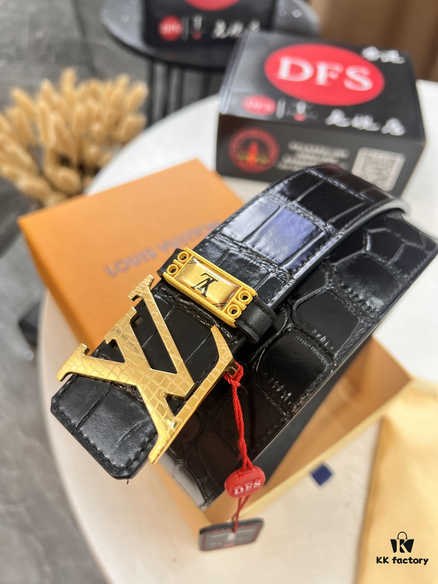 693202f43a89a121ed550e34 Top-tier Belt, Original Factory High-end Hong Kong Duty-Free T Gift Box (NXP Tag with Recognizable Online Verification, Authentic Anti-Counterfeit Chip), Genuine L-Logo Polished Stainless Steel Hardware, Inside Sliding Buckle, Crocodile Grain Top-Grade Double-Sided Leather from Imported French Suede, 3.8cm Width, Comparable to LV Louis Vuitton Quality