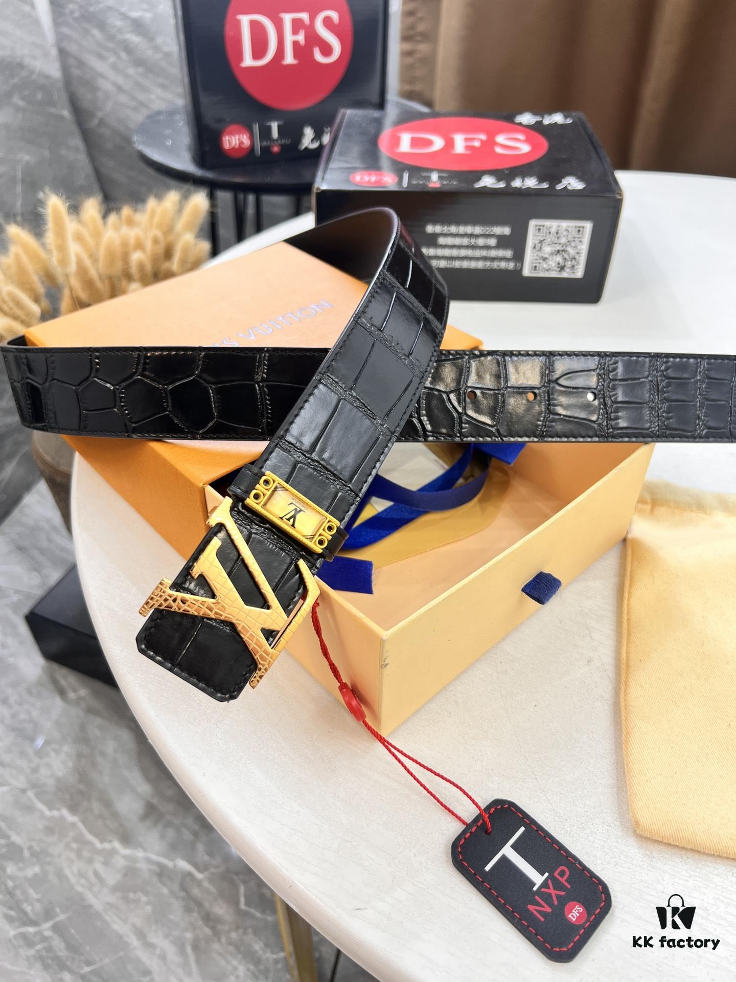 693202f43a89a121ed550e35 Top-tier Belt, Original Factory High-end Hong Kong Duty-Free T Gift Box (NXP Tag with Recognizable Online Verification, Authentic Anti-Counterfeit Chip), Genuine L-Logo Polished Stainless Steel Hardware, Inside Sliding Buckle, Crocodile Grain Top-Grade Double-Sided Leather from Imported French Suede, 3.8cm Width, Comparable to LV Louis Vuitton Quality