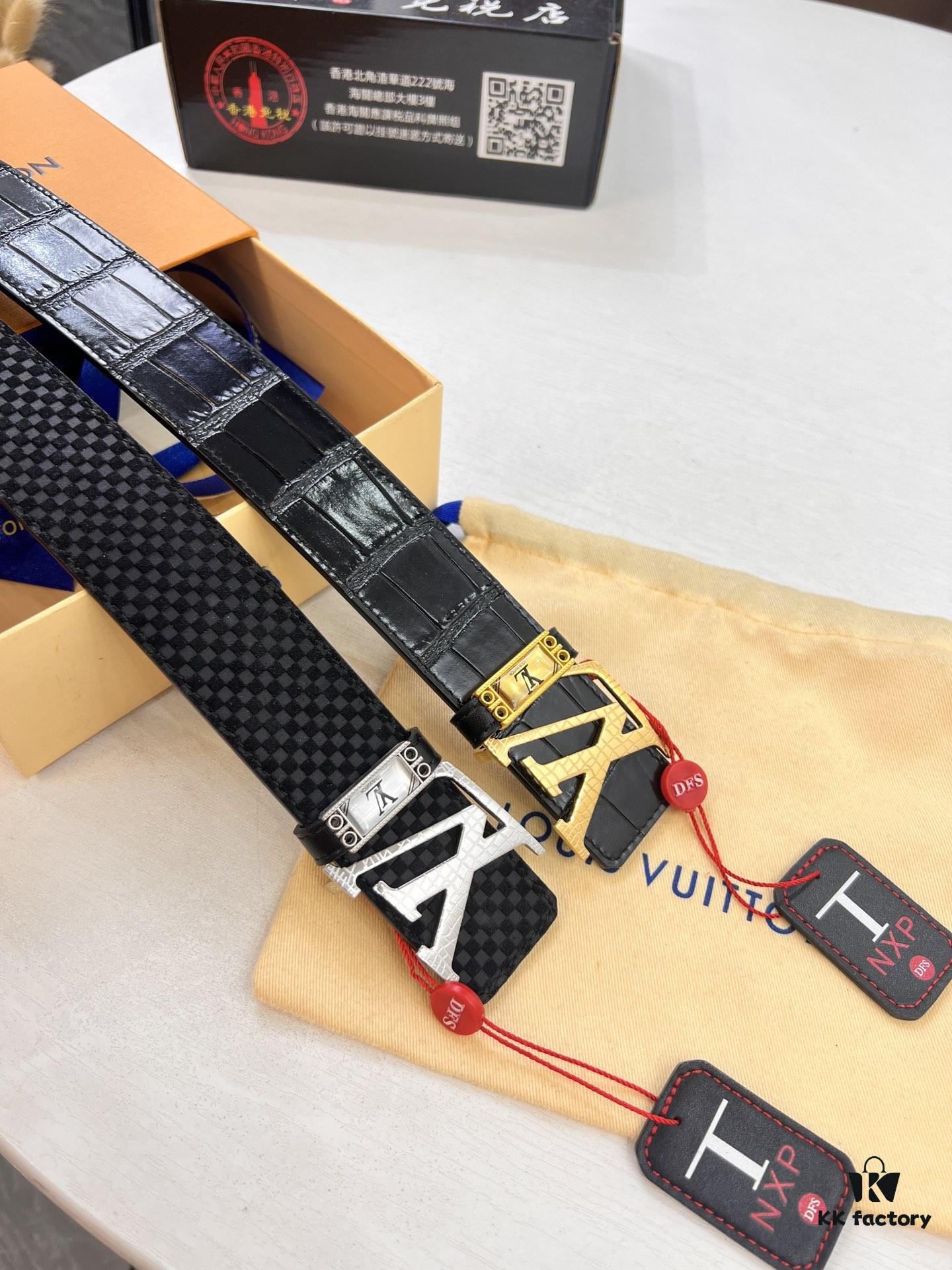693202f43a89a121ed550e36 Top-tier Belt, Original Factory High-end Hong Kong Duty-Free T Gift Box (NXP Tag with Recognizable Online Verification, Authentic Anti-Counterfeit Chip), Genuine L-Logo Polished Stainless Steel Hardware, Inside Sliding Buckle, Crocodile Grain Top-Grade Double-Sided Leather from Imported French Suede, 3.8cm Width, Comparable to LV Louis Vuitton Quality