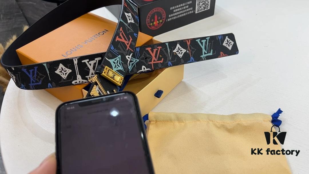 693202f43a89a121ed550e37 LV New Monogram Belt with Video Anti-Counterfeiting and Network Sensing Authentication, Fashionable Casual Style, Reversible Use