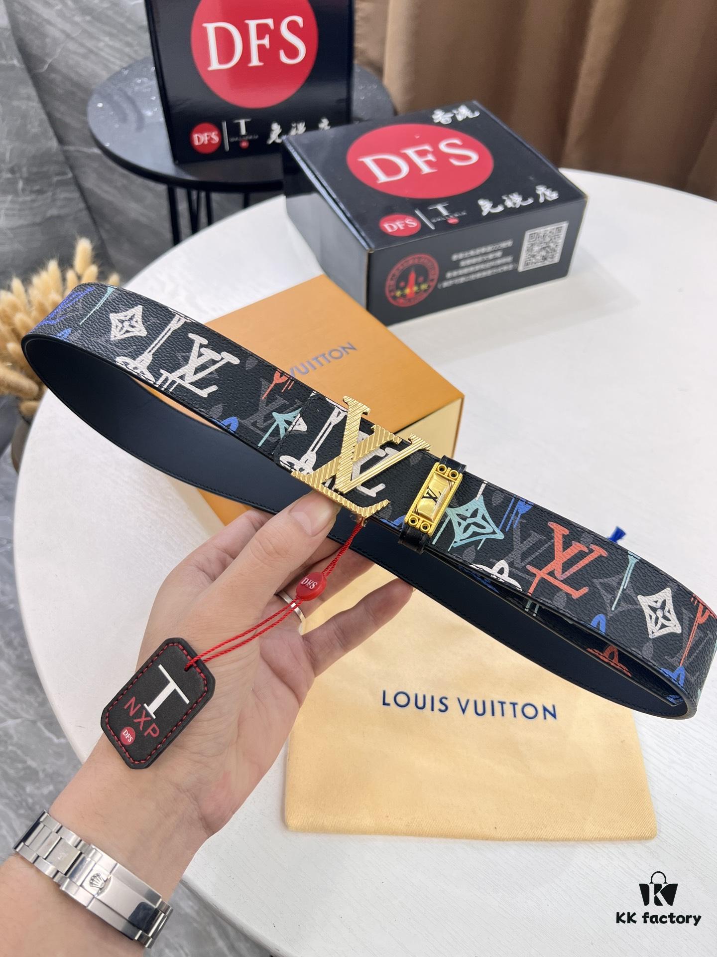 693202f53a89a121ed550e40 Louis Vuitton LV Men's Belt, 3.8cm Width, Reversible Design, Genuine Top-Layer Cowhide Leather, Original Factory Print, High-Quality Hardware