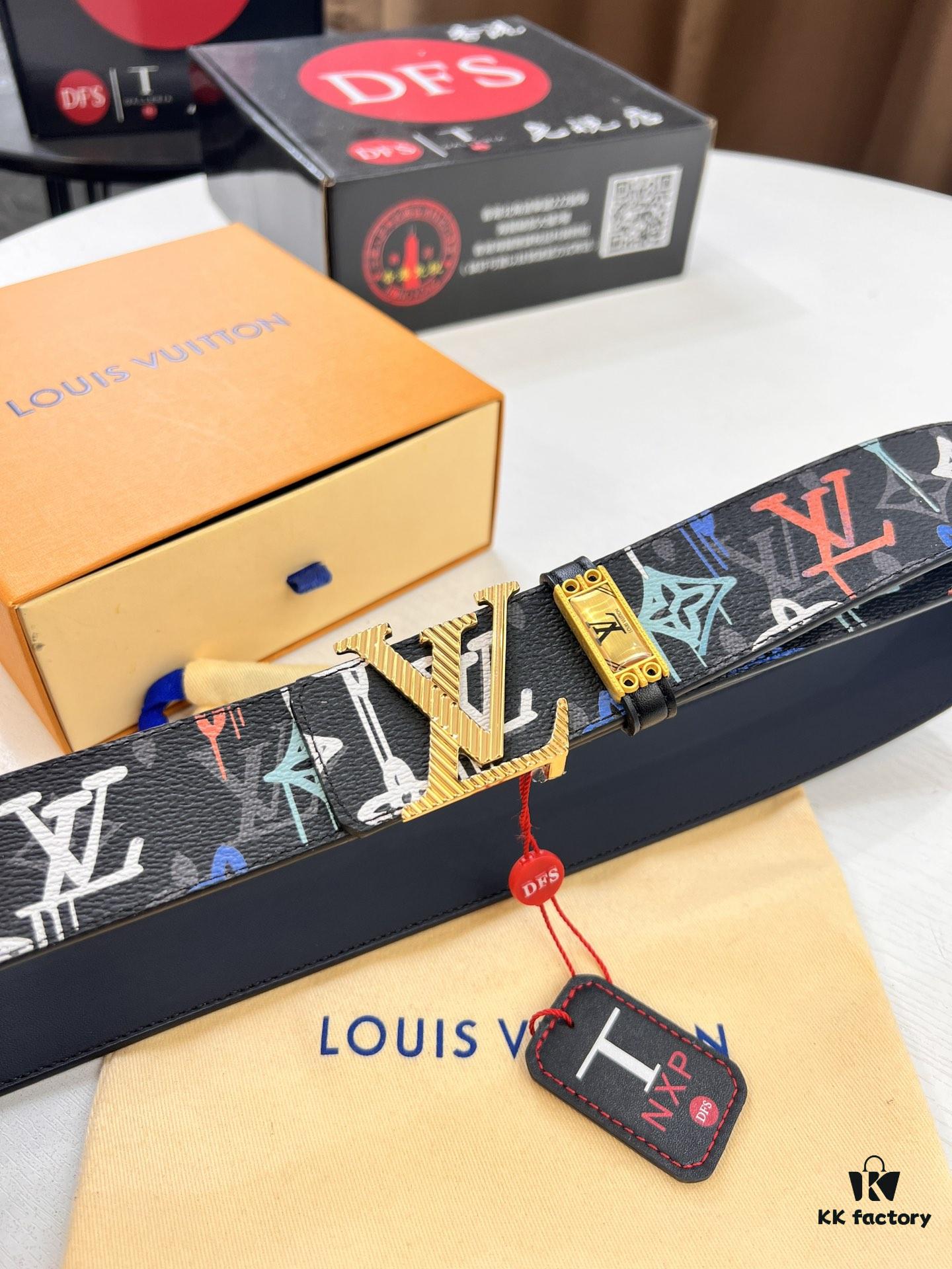 693202f53a89a121ed550e41 Louis Vuitton LV Men's Belt, 3.8cm Width, Reversible Design, Genuine Top-Layer Cowhide Leather, Original Factory Print, High-Quality Hardware