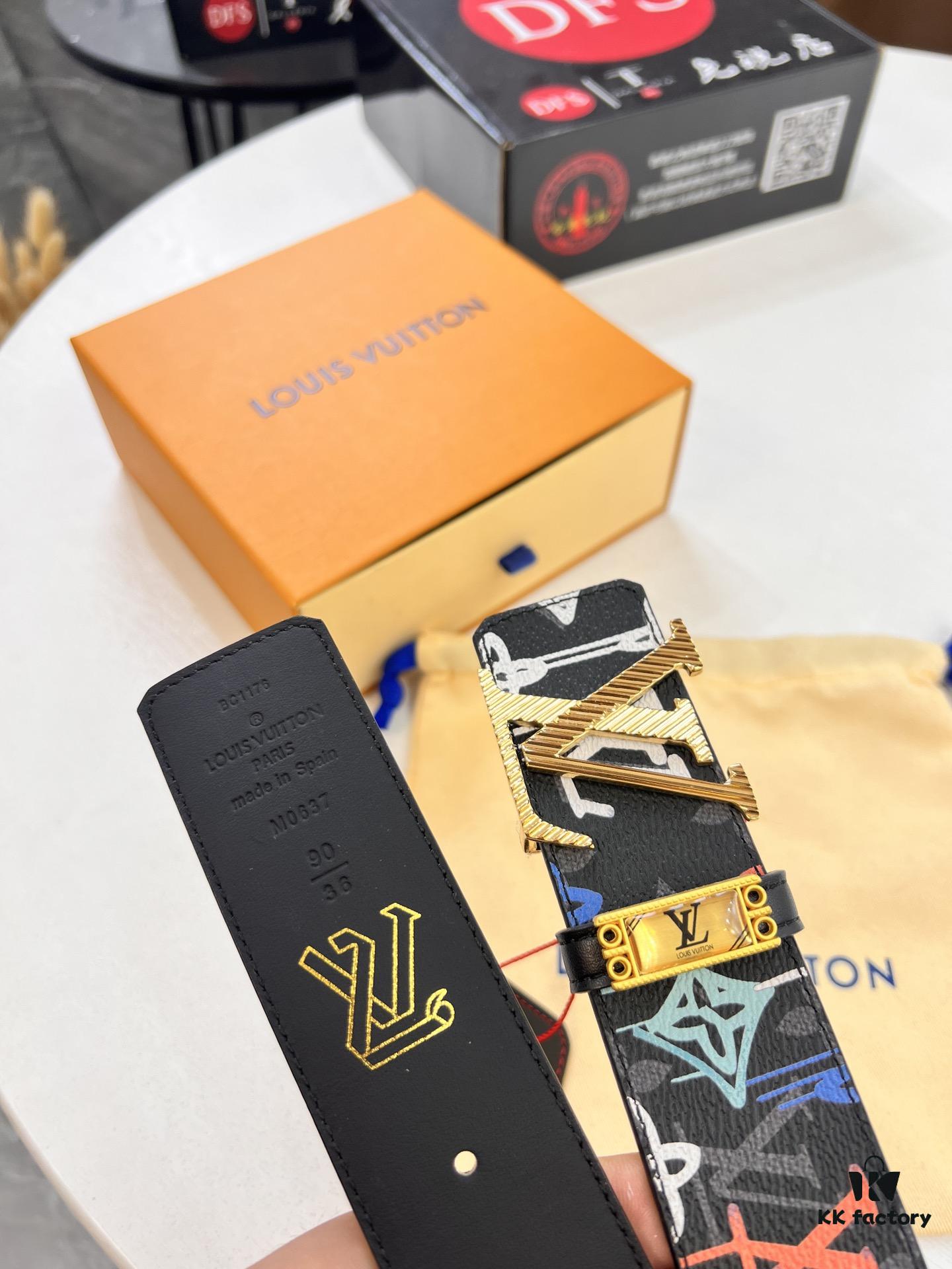 693202f53a89a121ed550e42 Louis Vuitton LV Men's Belt, 3.8cm Width, Reversible Design, Genuine Top-Layer Cowhide Leather, Original Factory Print, High-Quality Hardware