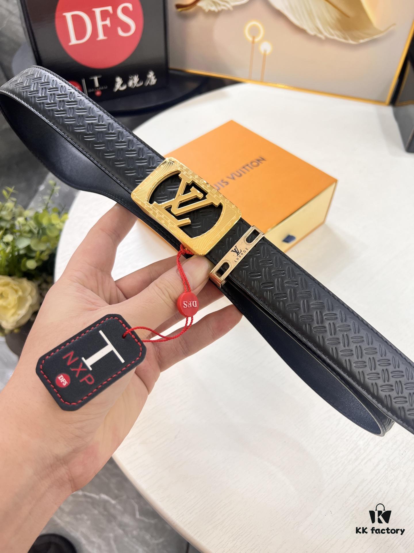 693202f73a89a121ed550e60 Louis Vuitton Automatic Buckle Belt, Premium Cowhide with Embossed Logo, 3.5cm Width, Top Quality
