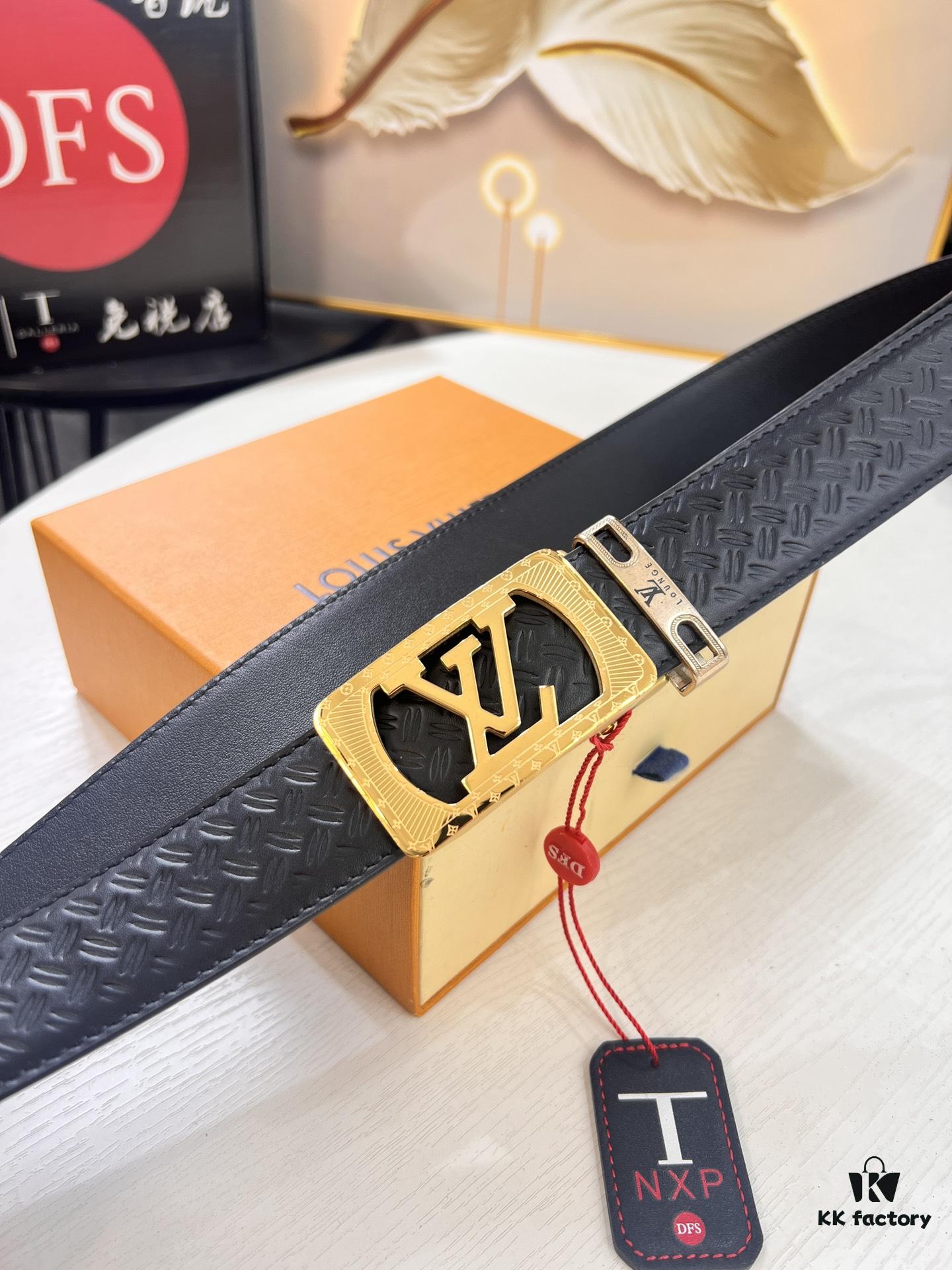 693202f73a89a121ed550e61 Louis Vuitton Automatic Buckle Belt, Premium Cowhide with Embossed Logo, 3.5cm Width, Top Quality