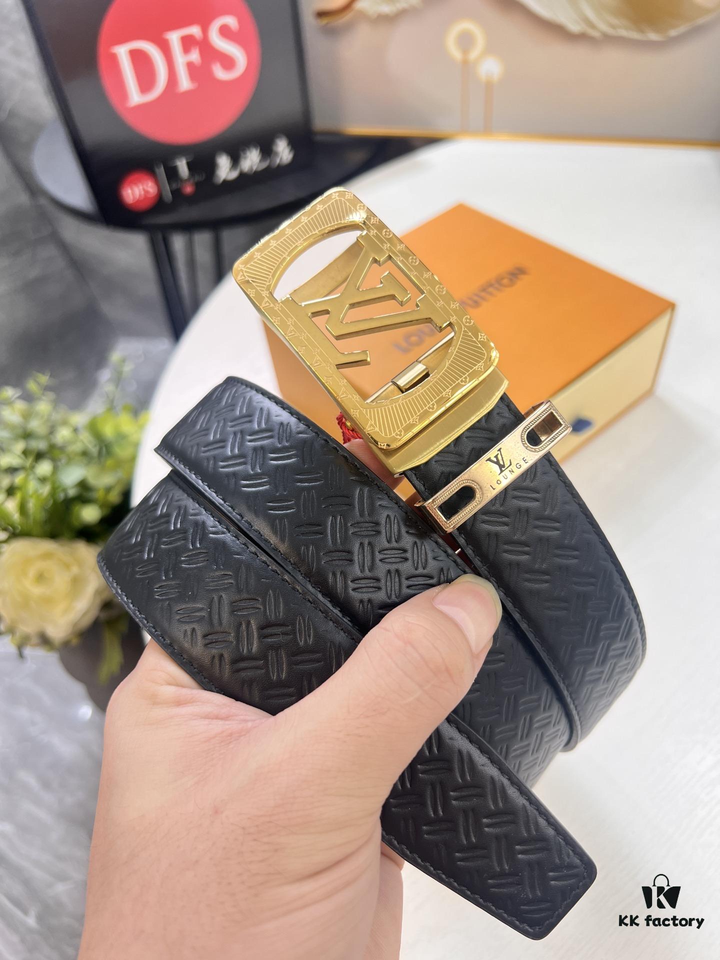 693202f73a89a121ed550e62 Louis Vuitton Automatic Buckle Belt, Premium Cowhide with Embossed Logo, 3.5cm Width, Top Quality