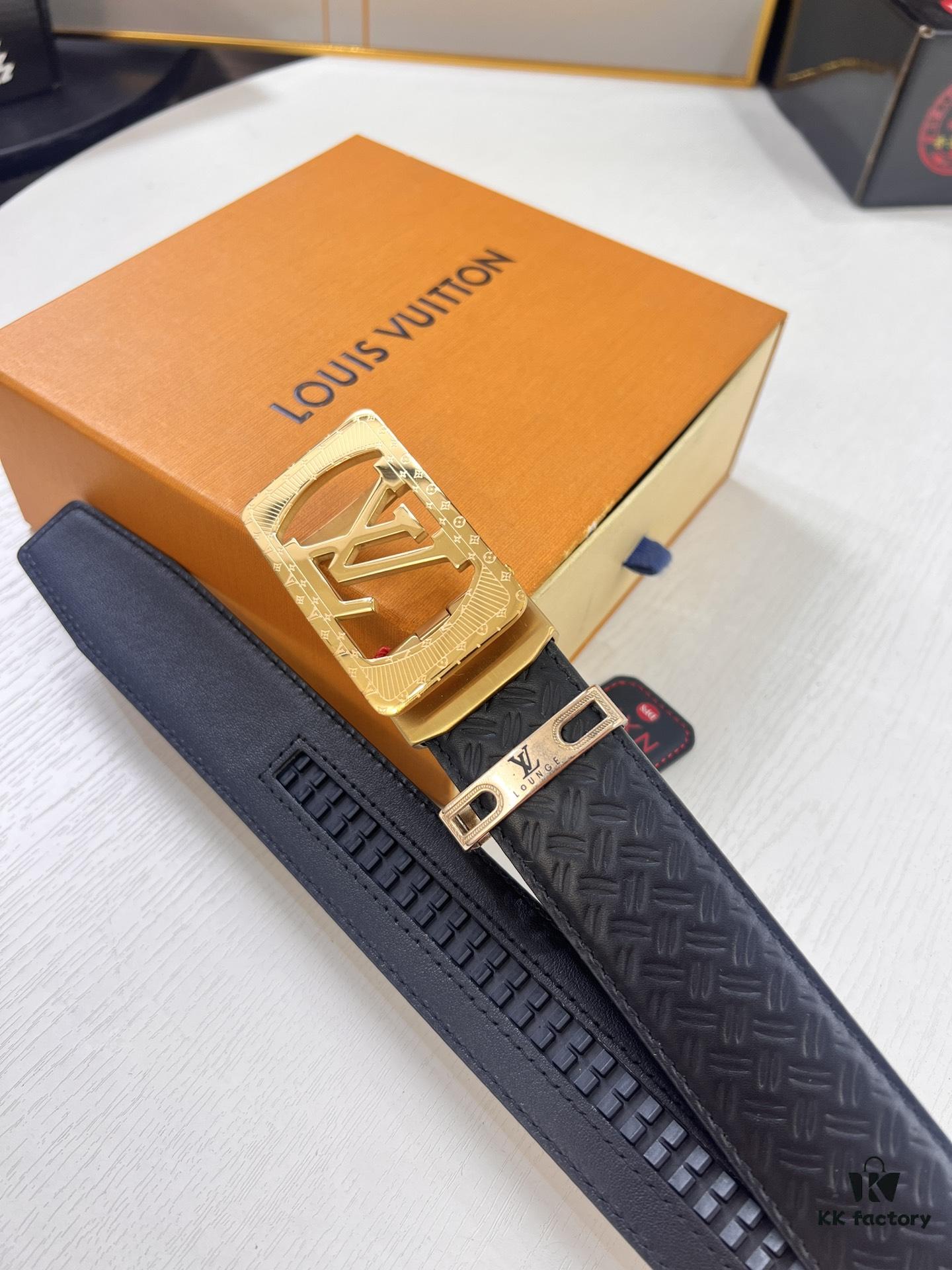 693202f73a89a121ed550e63 Louis Vuitton Automatic Buckle Belt, Premium Cowhide with Embossed Logo, 3.5cm Width, Top Quality