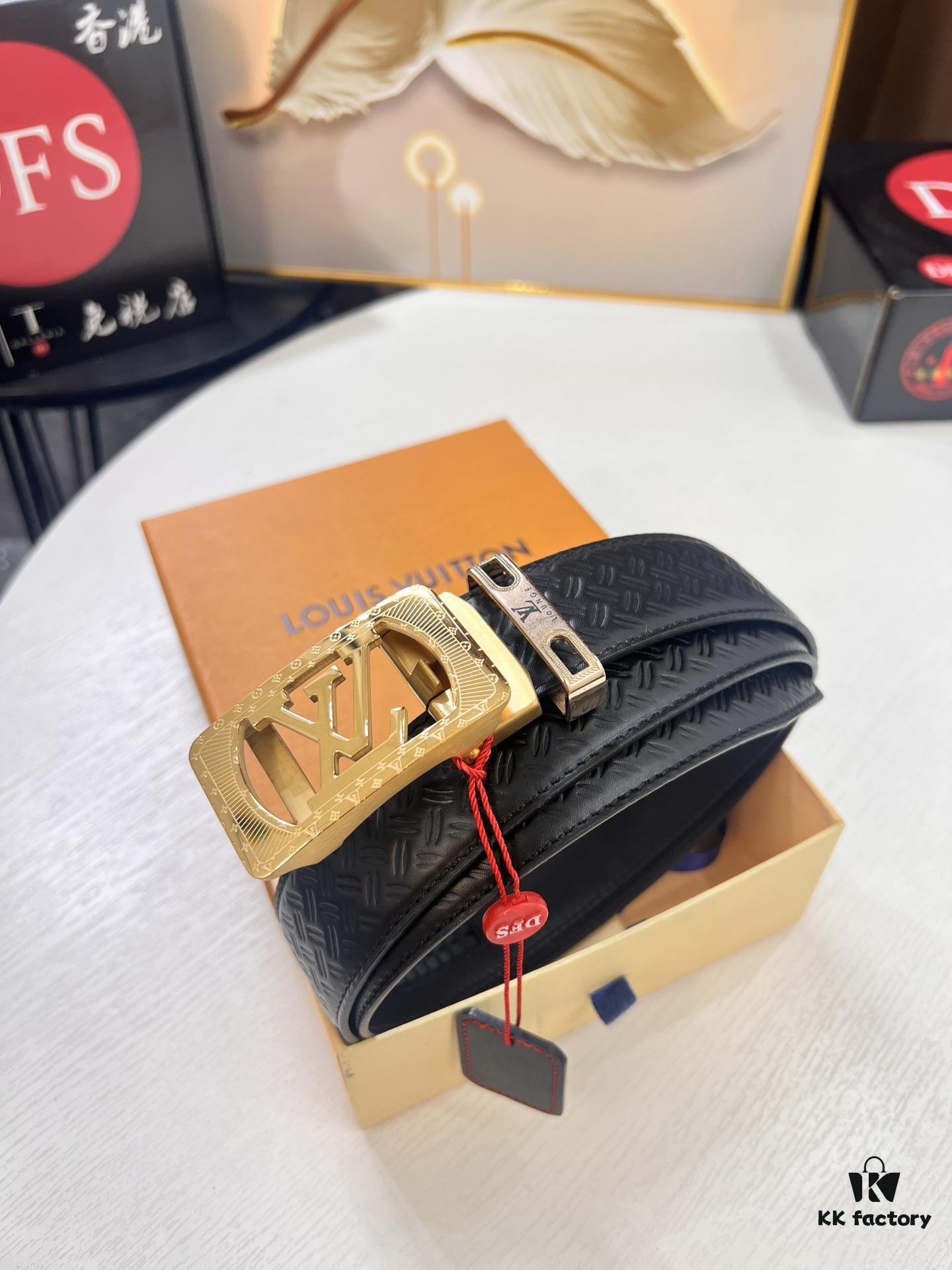 693202f73a89a121ed550e64 Louis Vuitton Automatic Buckle Belt, Premium Cowhide with Embossed Logo, 3.5cm Width, Top Quality