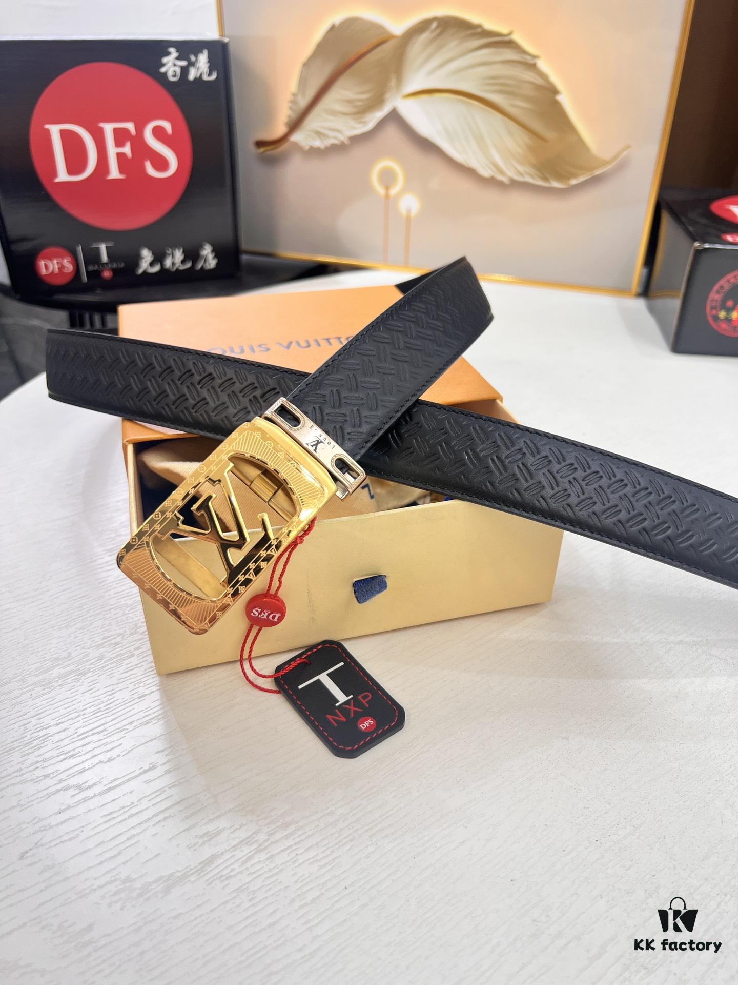 693202f83a89a121ed550e65 Louis Vuitton Automatic Buckle Belt, Premium Cowhide with Embossed Logo, 3.5cm Width, Top Quality