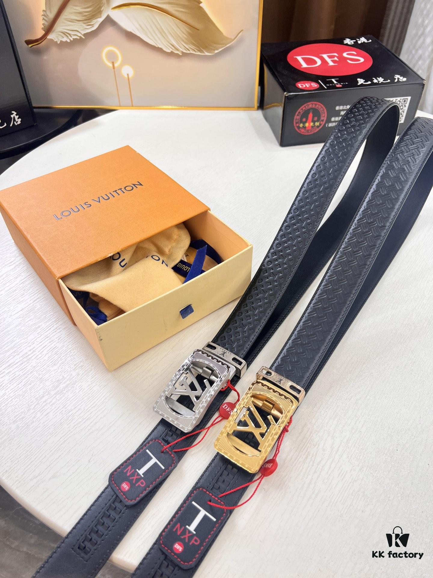 693202f83a89a121ed550e66 Louis Vuitton Automatic Buckle Belt, Premium Cowhide with Embossed Logo, 3.5cm Width, Top Quality