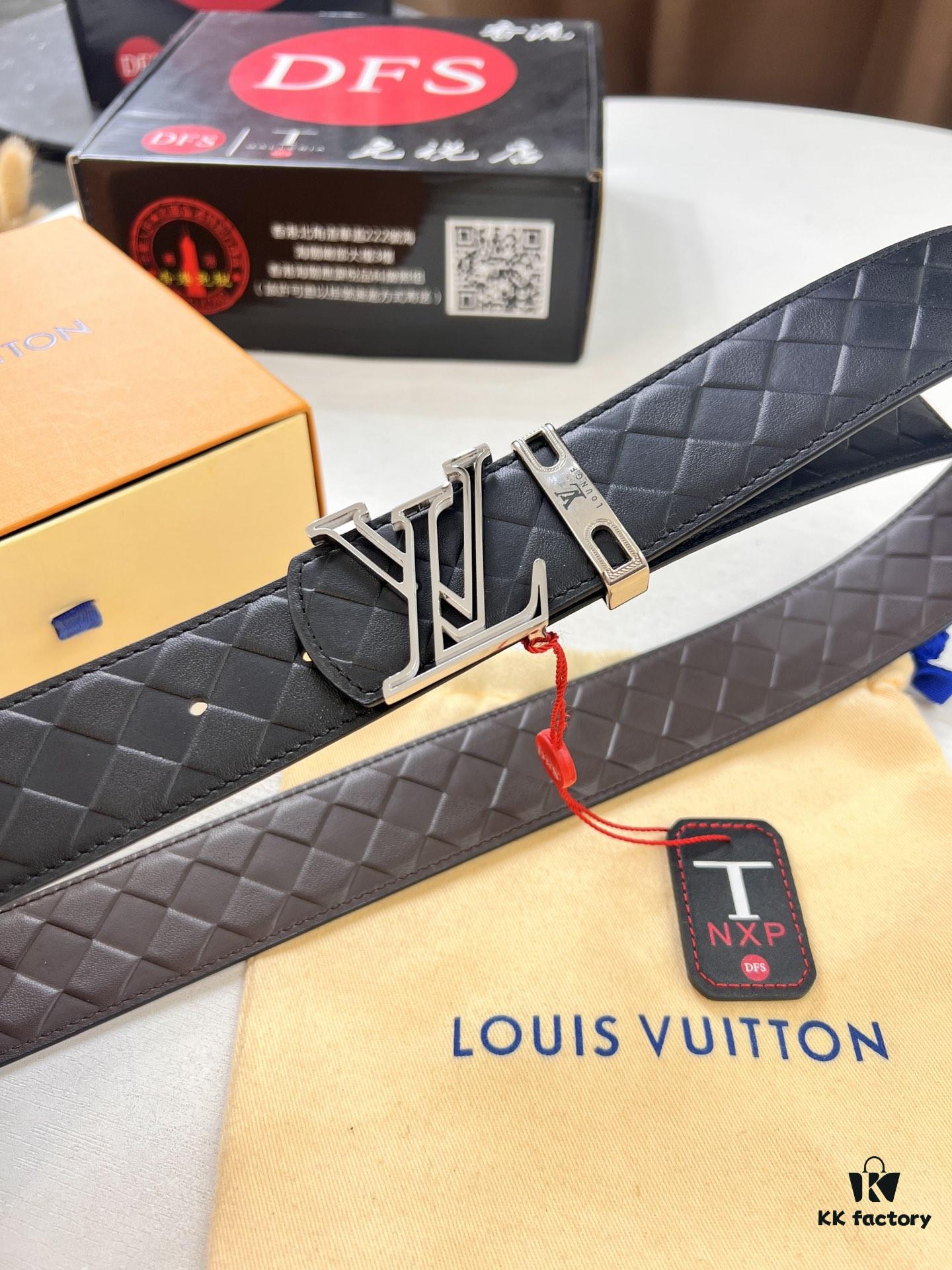 693202f83a89a121ed550e6a LV Men's Belt - Original Imported Woven Top-Layer Leather, Slim Design with Steel Hardware, Reversible Style, 3.8cm Width