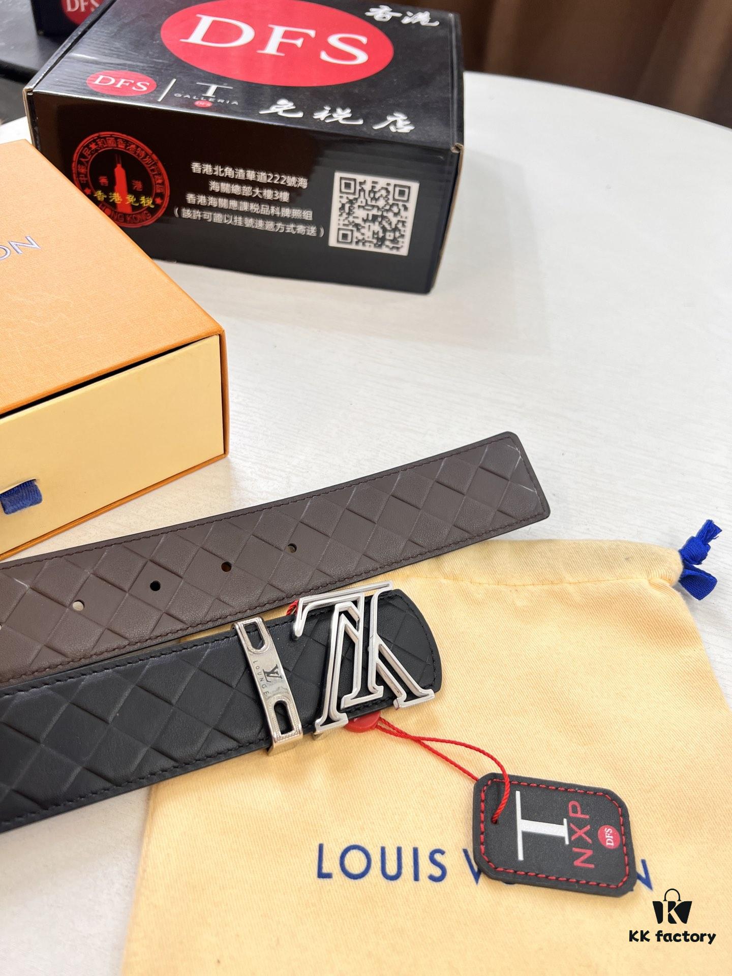 693202f83a89a121ed550e6b LV Men's Belt - Original Imported Woven Top-Layer Leather, Slim Design with Steel Hardware, Reversible Style, 3.8cm Width