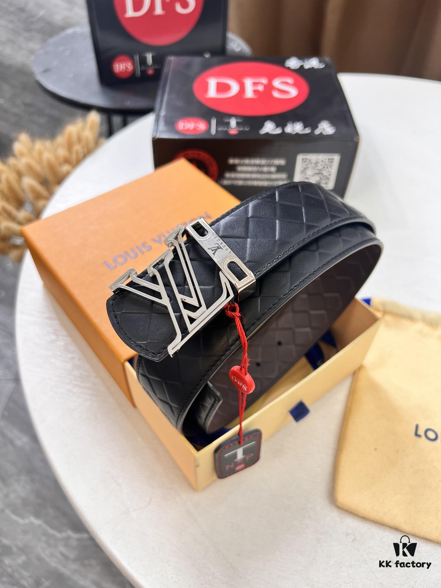 693202f83a89a121ed550e6d LV Men's Belt - Original Imported Woven Top-Layer Leather, Slim Design with Steel Hardware, Reversible Style, 3.8cm Width