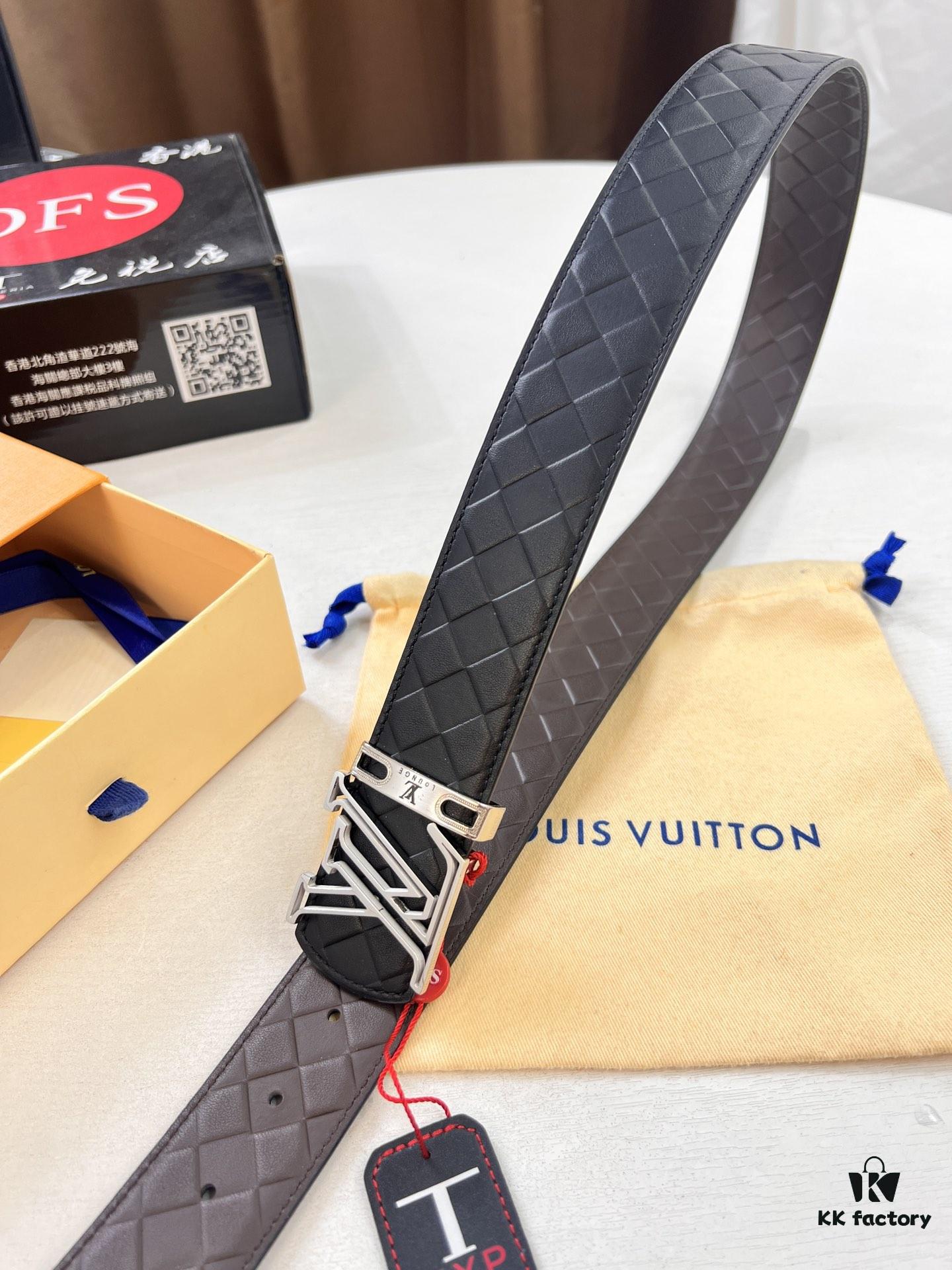 693202f83a89a121ed550e6e LV Men's Belt - Original Imported Woven Top-Layer Leather, Slim Design with Steel Hardware, Reversible Style, 3.8cm Width