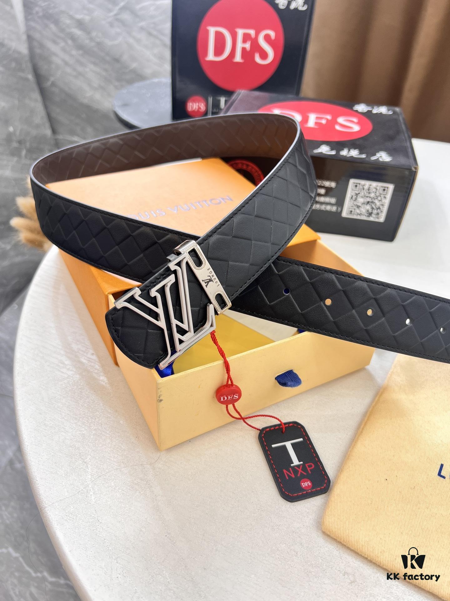 693202f83a89a121ed550e6f LV Men's Belt - Original Imported Woven Top-Layer Leather, Slim Design with Steel Hardware, Reversible Style, 3.8cm Width