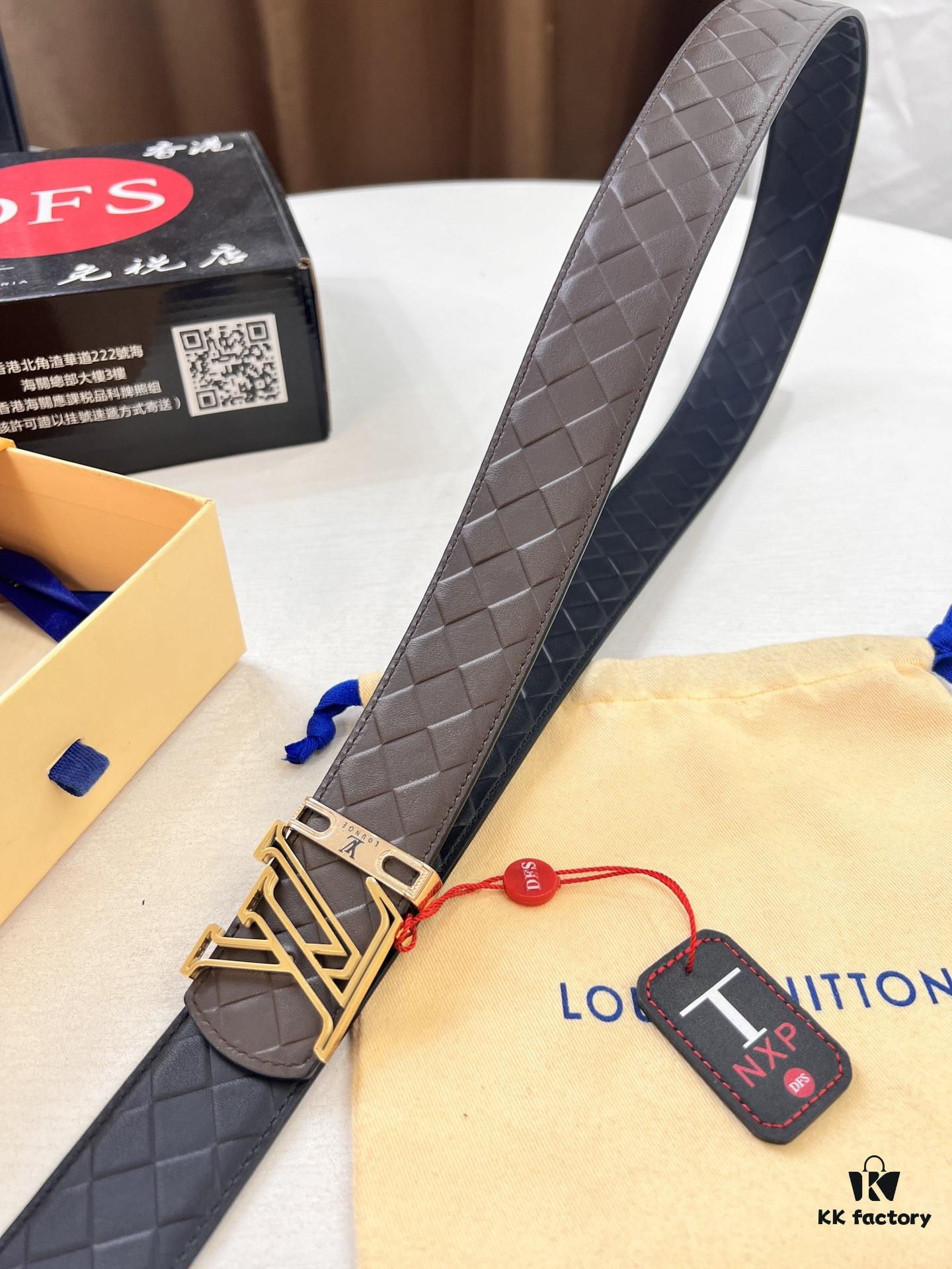 693202f93a89a121ed550e74 LV Men's Belt - Original Imported Woven Top-Layer Leather, New Style with Steel Hardware, Reversible Design