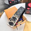 693202fc3a89a121ed550e9d LV Men's Belt, New Style, Checkered Imported Fabric, Genuine Cowhide, Brass Hardware, 3.8cm Width