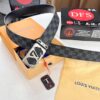 693202fc3a89a121ed550e9e LV Men's Belt, New Style, Checkered Imported Fabric, Genuine Cowhide, Brass Hardware, 3.8cm Width