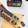 693202fd3a89a121ed550ea6 LV Men's Belt, New Style, Checkered Imported Fabric, Genuine Cowhide, Letter Hardware, 3.8cm Width