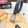 693203003a89a121ed550ed3 Louis Vuitton Automatic Buckle Belt, Full-Grain Calfskin with Checkerboard Embossing, 3.5cm Width, Top-Quality Craftsmanship