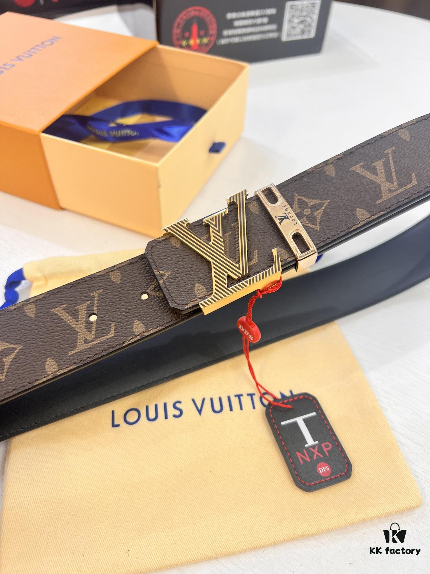 693203013a89a121ed550ee1 LV Men's Belt, New Arrival, ZP Molded, Matching Classic Check Fabric, Genuine Cowhide Leather, Heavy-Duty Stainless Steel Buckle, 4.0cm Width