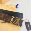 693203023a89a121ed550ee4 LV Men's Belt, New Arrival, ZP Molded, Matching Classic Check Fabric, Genuine Cowhide Leather, Heavy-Duty Stainless Steel Buckle, 4.0cm Width