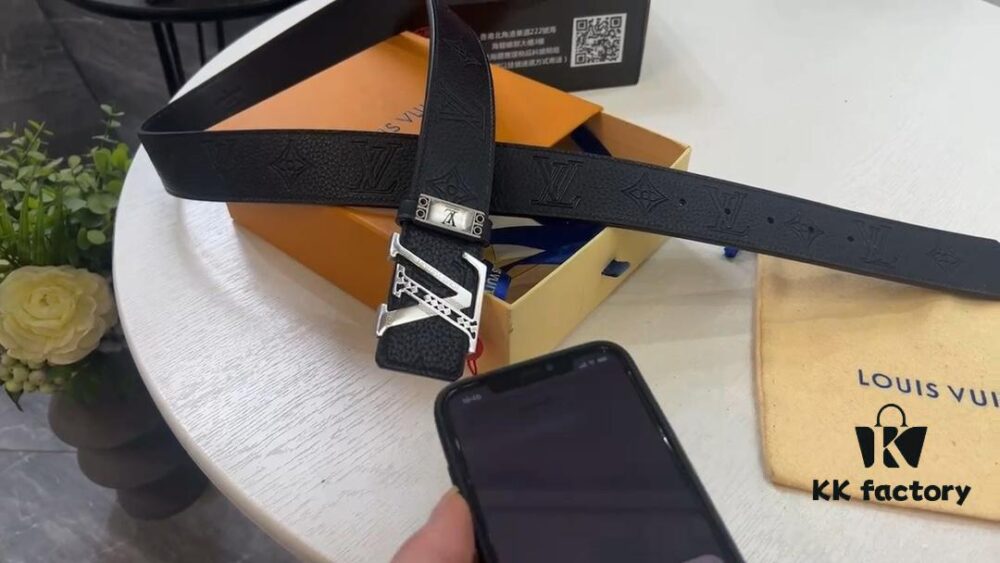 693203023a89a121ed550ee8 LV New Style Embossed Leather Belt with Diamond-Finished Hardware, Anti-Counterfeit Video Authentication