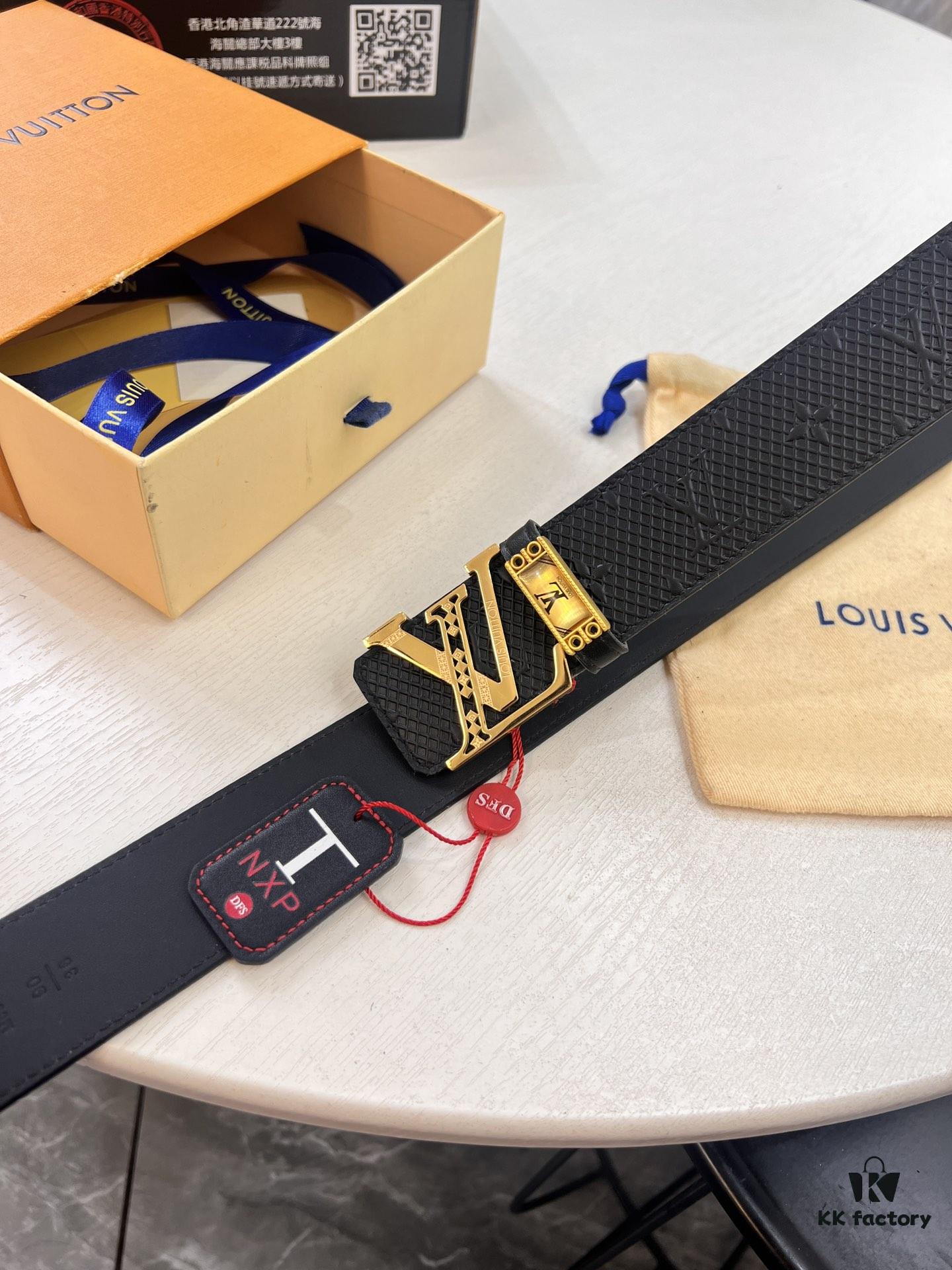 693203023a89a121ed550eed LV Men's Belt, Imported Genuine First-Layer Cowhide, Reversible Design, 3.8cm Width, Premium Quality with NXP Anti-Counterfeit Chip
