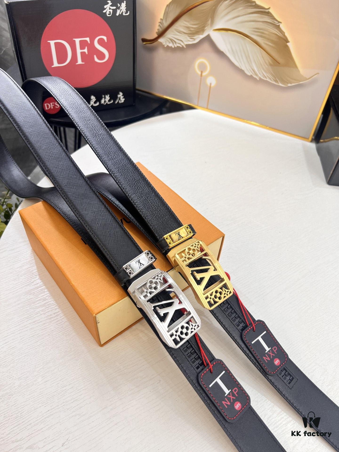 693203043a89a121ed550eff Louis Vuitton Automatic Buckle Belt, Full-Grain Imported Calfskin with Fine Grain Calf Leather, 3.5cm Width, Top-Quality Business Formal Belt