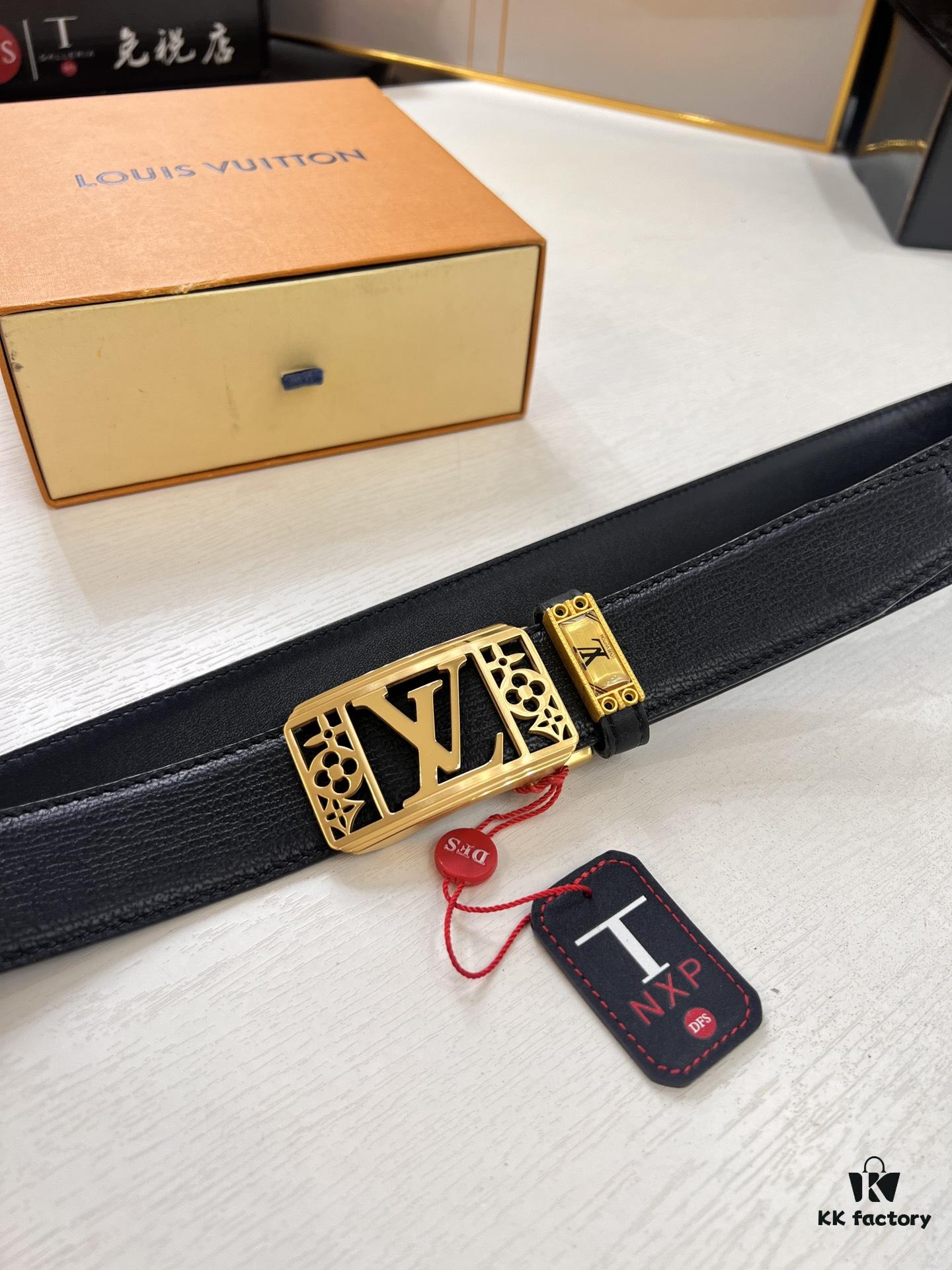 693203043a89a121ed550f01 Louis Vuitton Automatic Buckle Belt, Premium Cowhide with Embossed Logo, 3.5cm Width, Top Quality Genuine Leather for Business Formal Wear