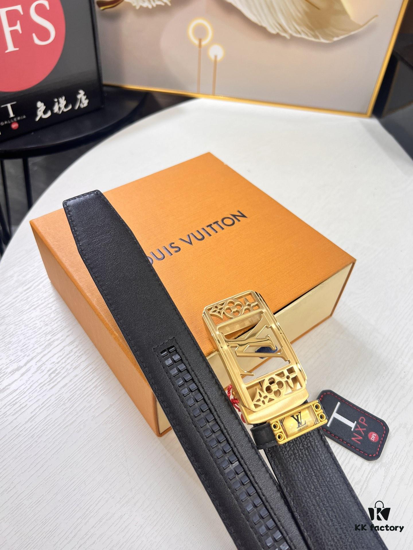 693203043a89a121ed550f02 Louis Vuitton Automatic Buckle Belt, Premium Cowhide with Embossed Logo, 3.5cm Width, Top Quality Genuine Leather for Business Formal Wear